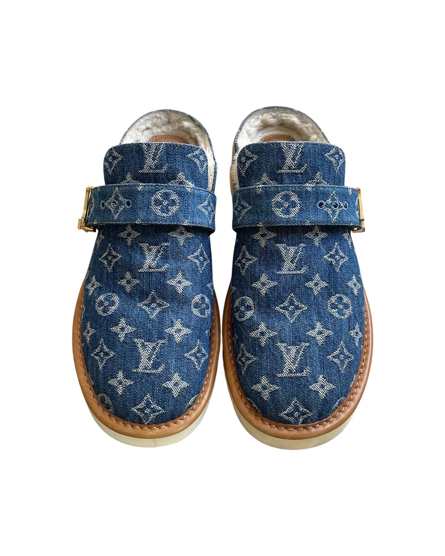 Louis Vuitton x Nigo Cosy Fur Denim Monogram Mule Slippers