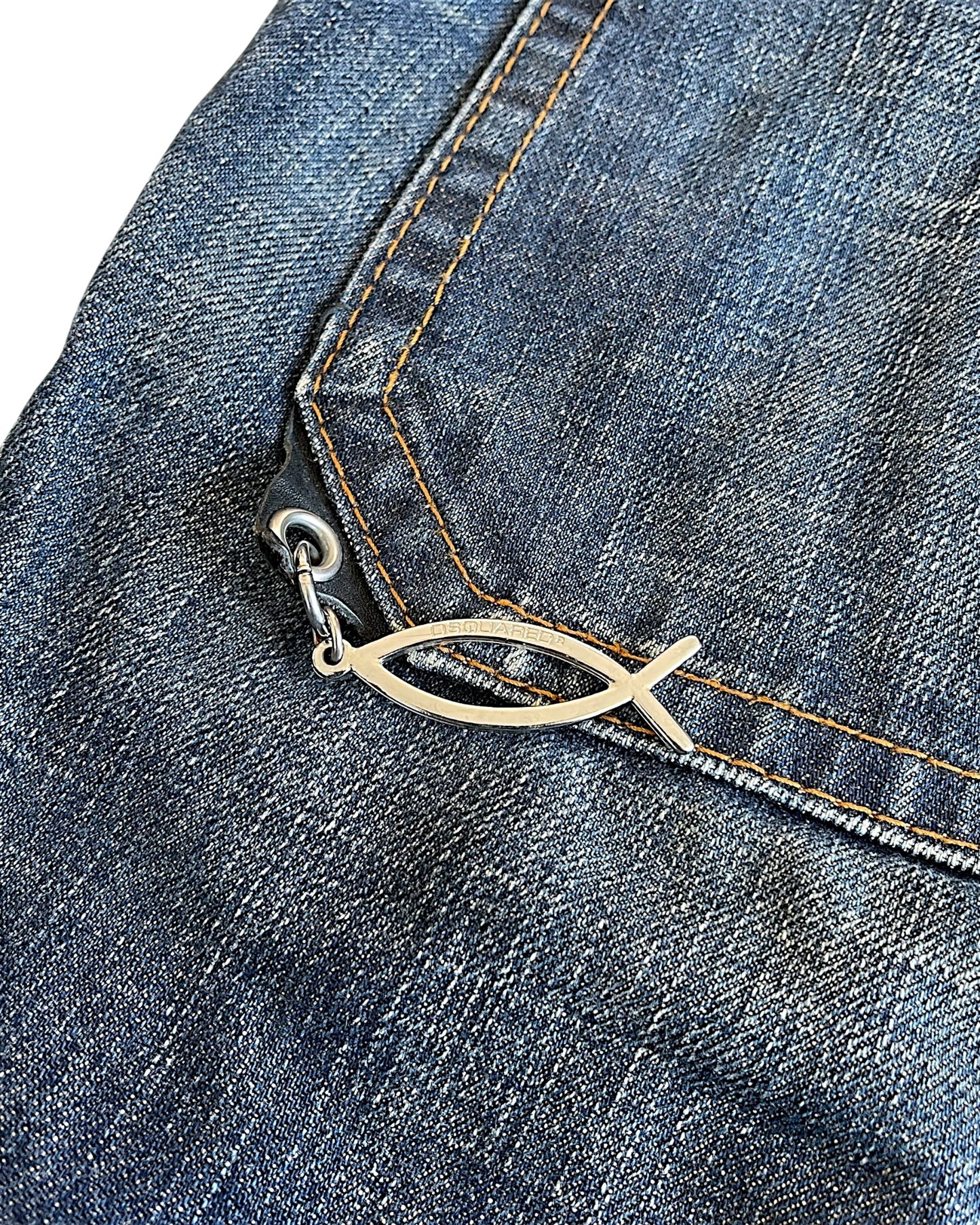 Dsquared2 00s Tattoo Prints Leather Detail Denim Jeans