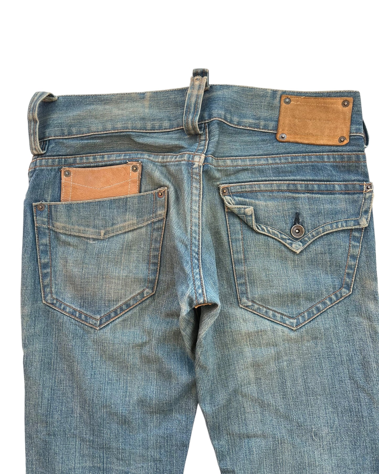 Buffalo Bobs 00s Twisted Seam Flare Leather Detail Denim Jeans