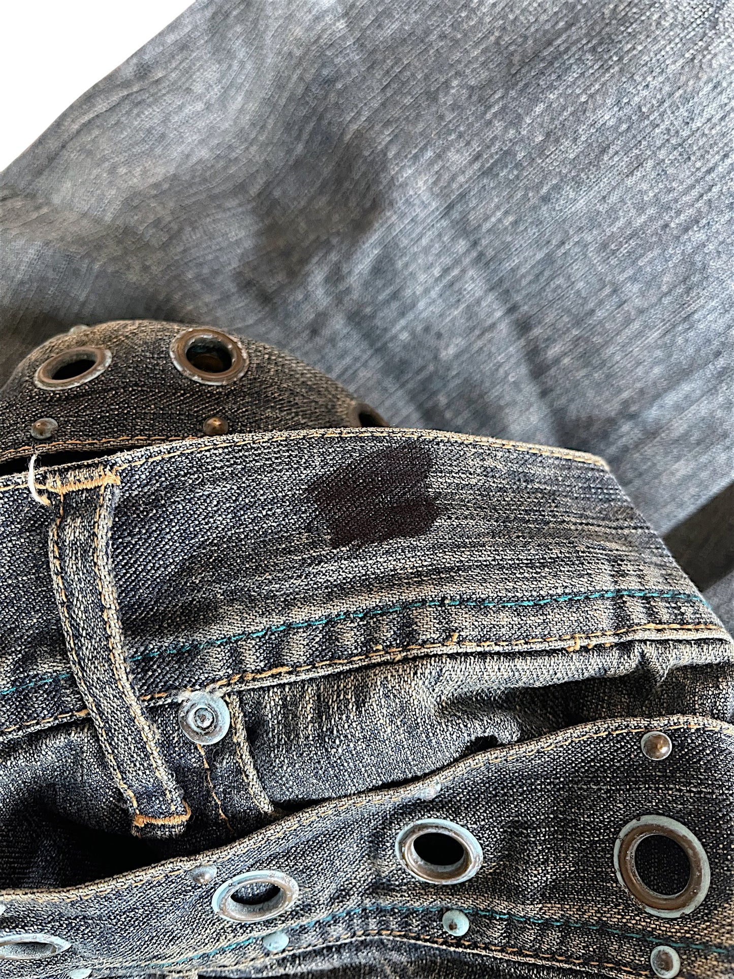 In The Attic Double Waist Studded Fringe Straight Denim