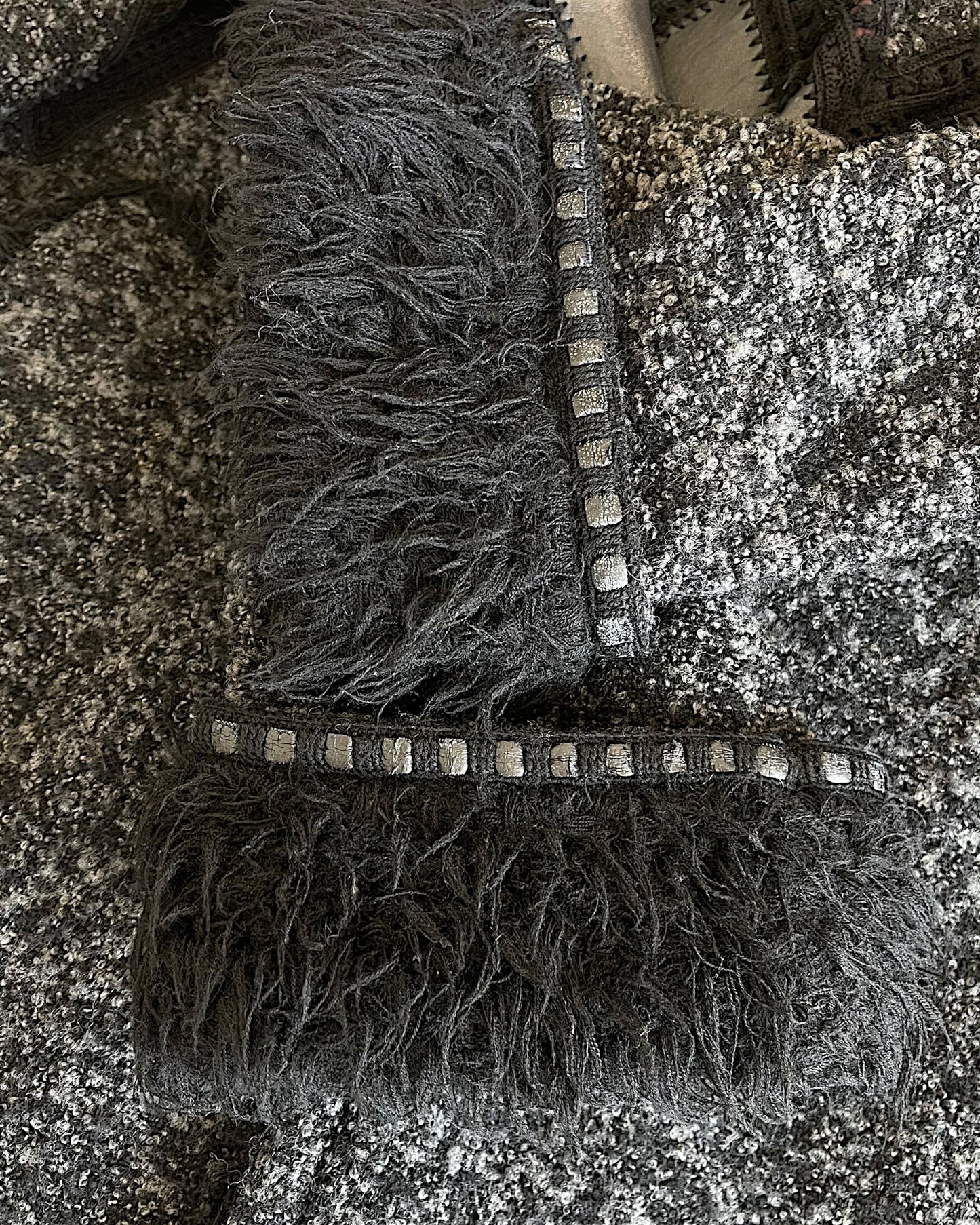 Yoshiyuki Konishi 2000s Monster Fur Leather Diamond Pattern Wool Coat