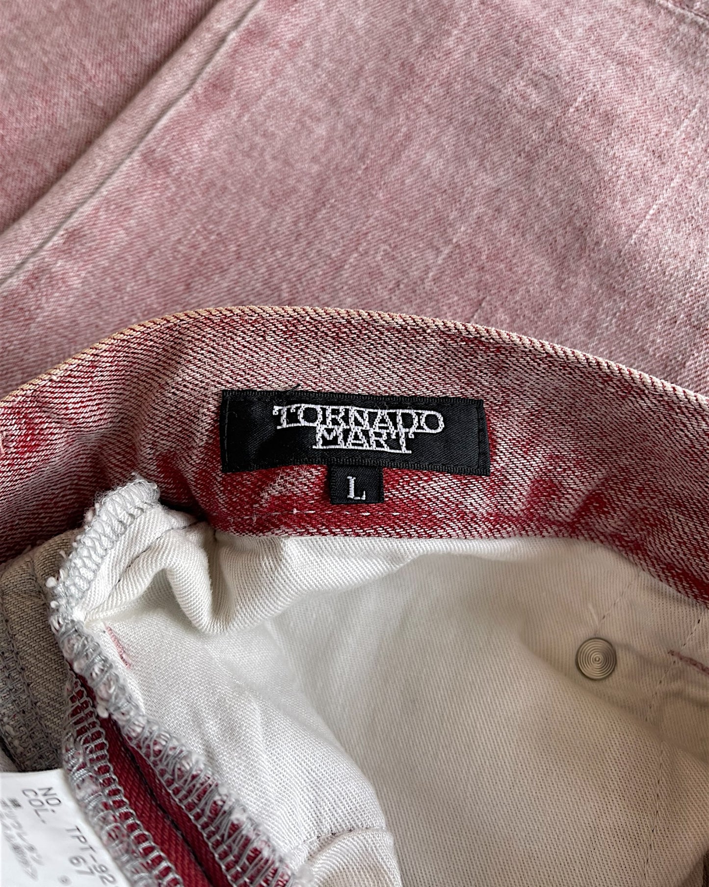 Tornado Mart Side Eyelet Lace-Up Red Dye Long Denim Jeans