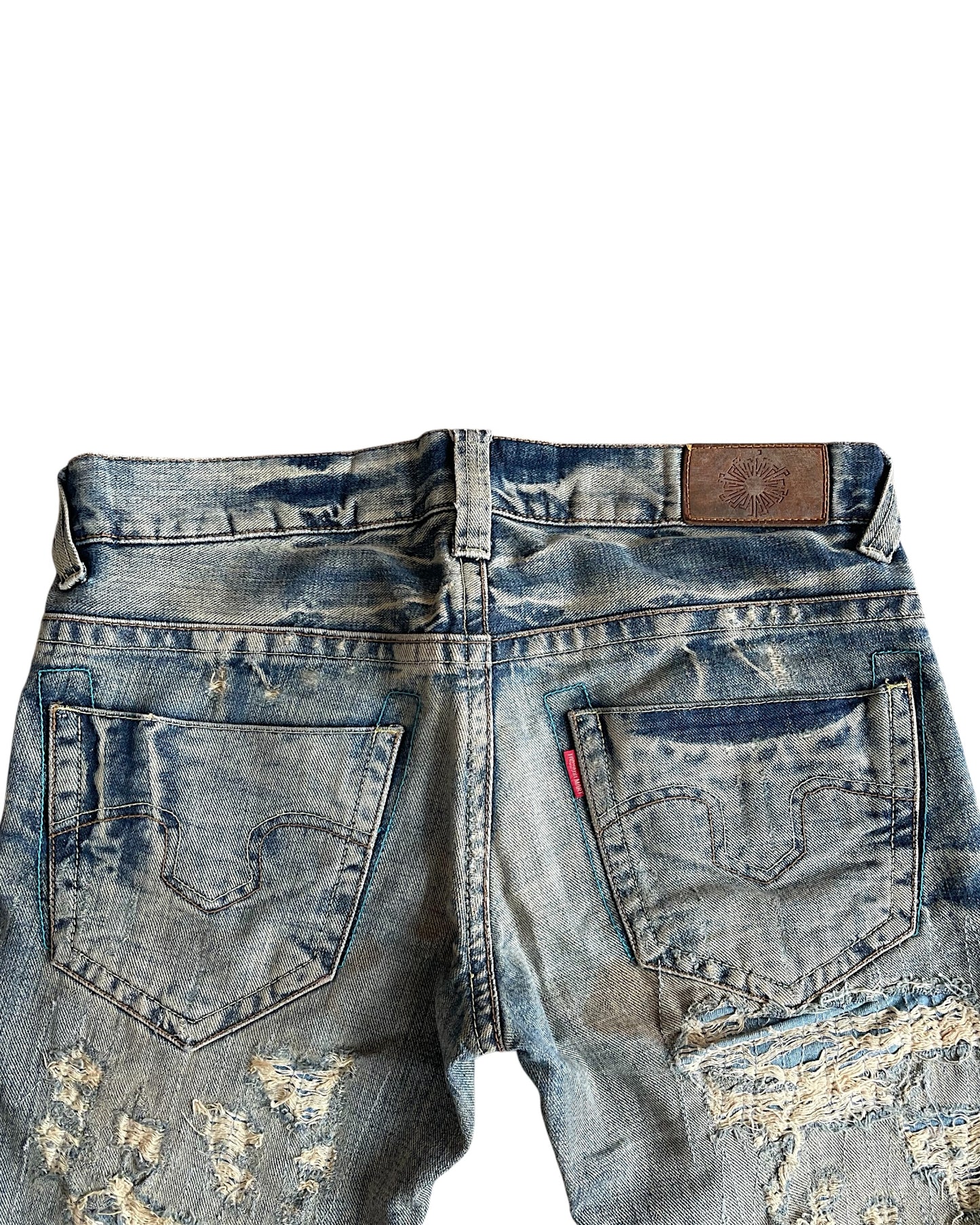 Tornado Mart 00s Distressed Repair Flare Denim Jeans