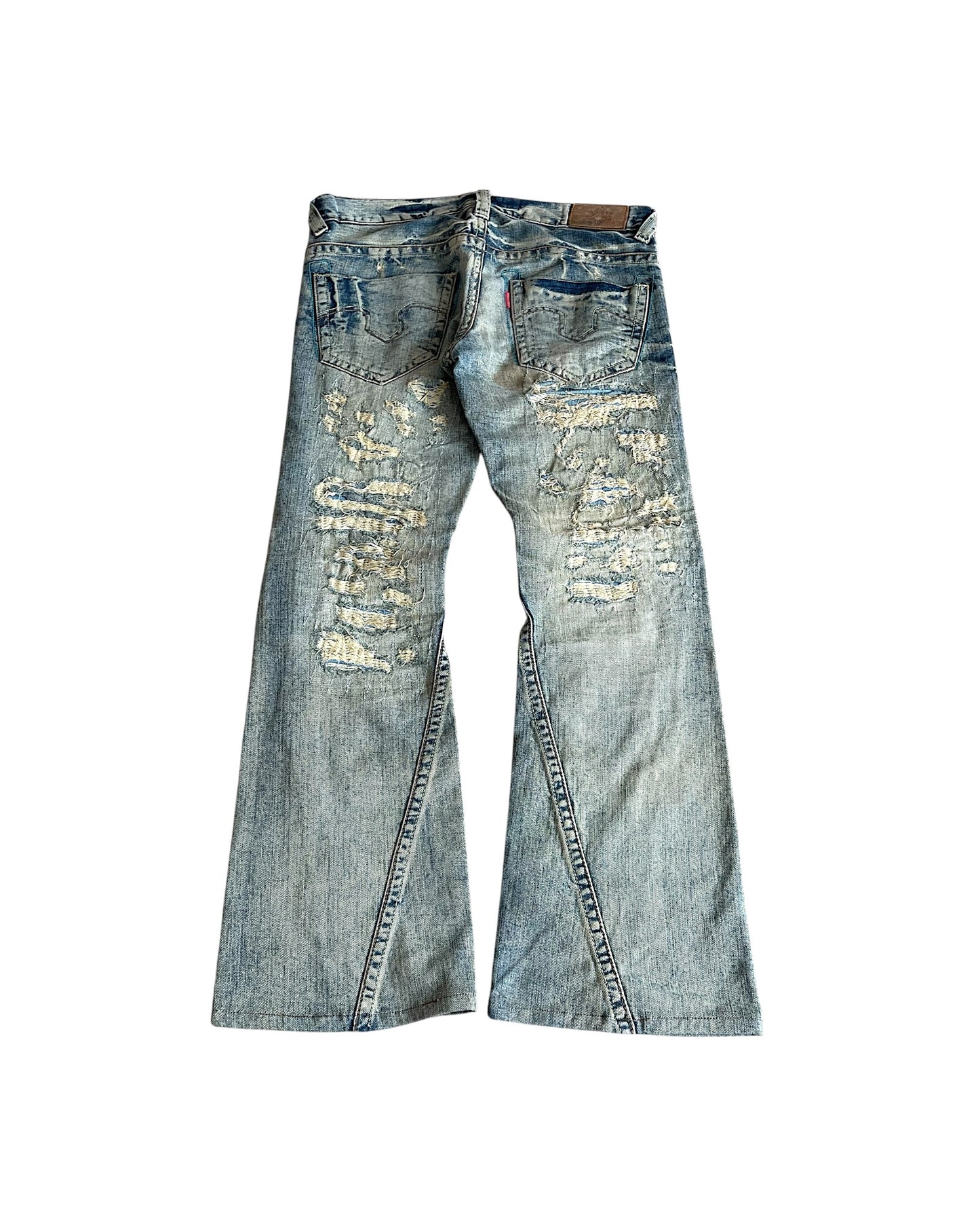 Tornado Mart 00s Distressed Repair Flare Denim Jeans