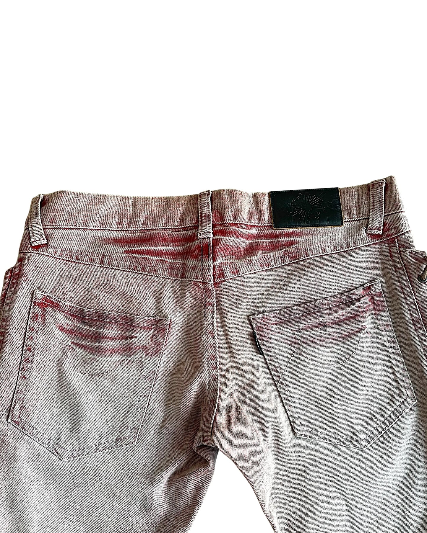 Tornado Mart Side Eyelet Lace-Up Red Dye Long Denim Jeans