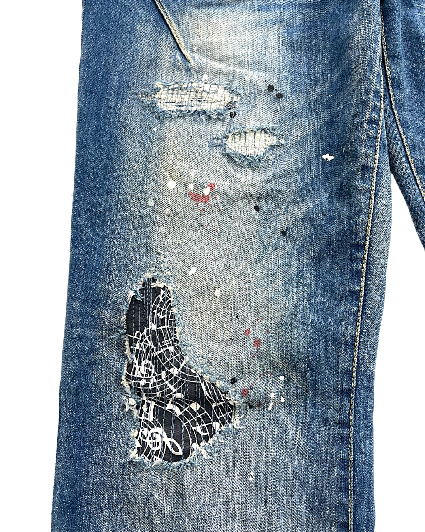 Number (N)ine x Loveless Guild Prime Distressed Repair Paint Denim