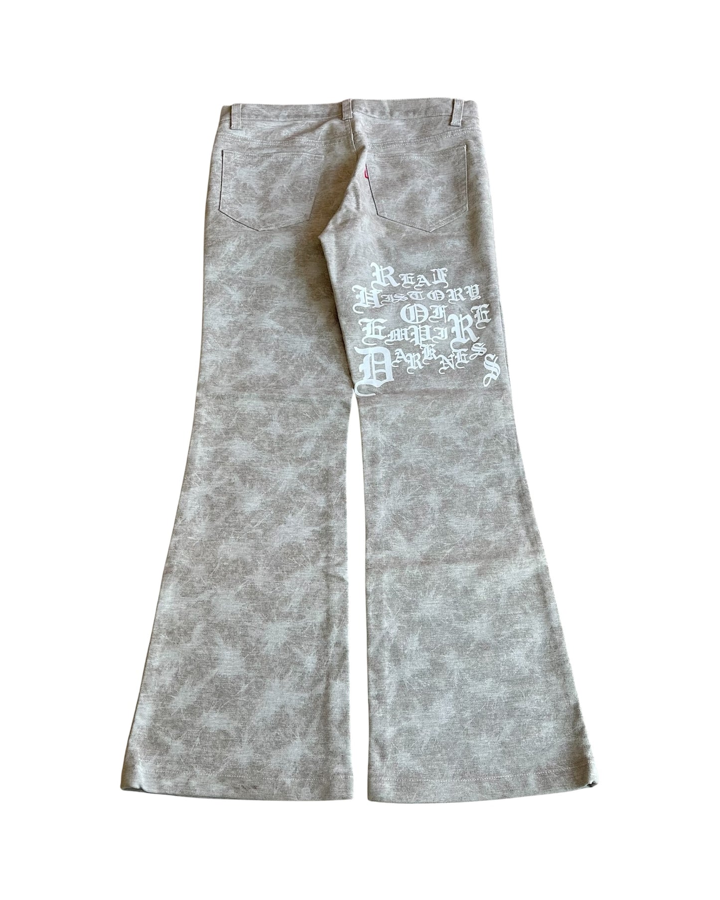 Tornado Mart 'Real History Of Empire Darkness' Printed Flare Denim Jeans