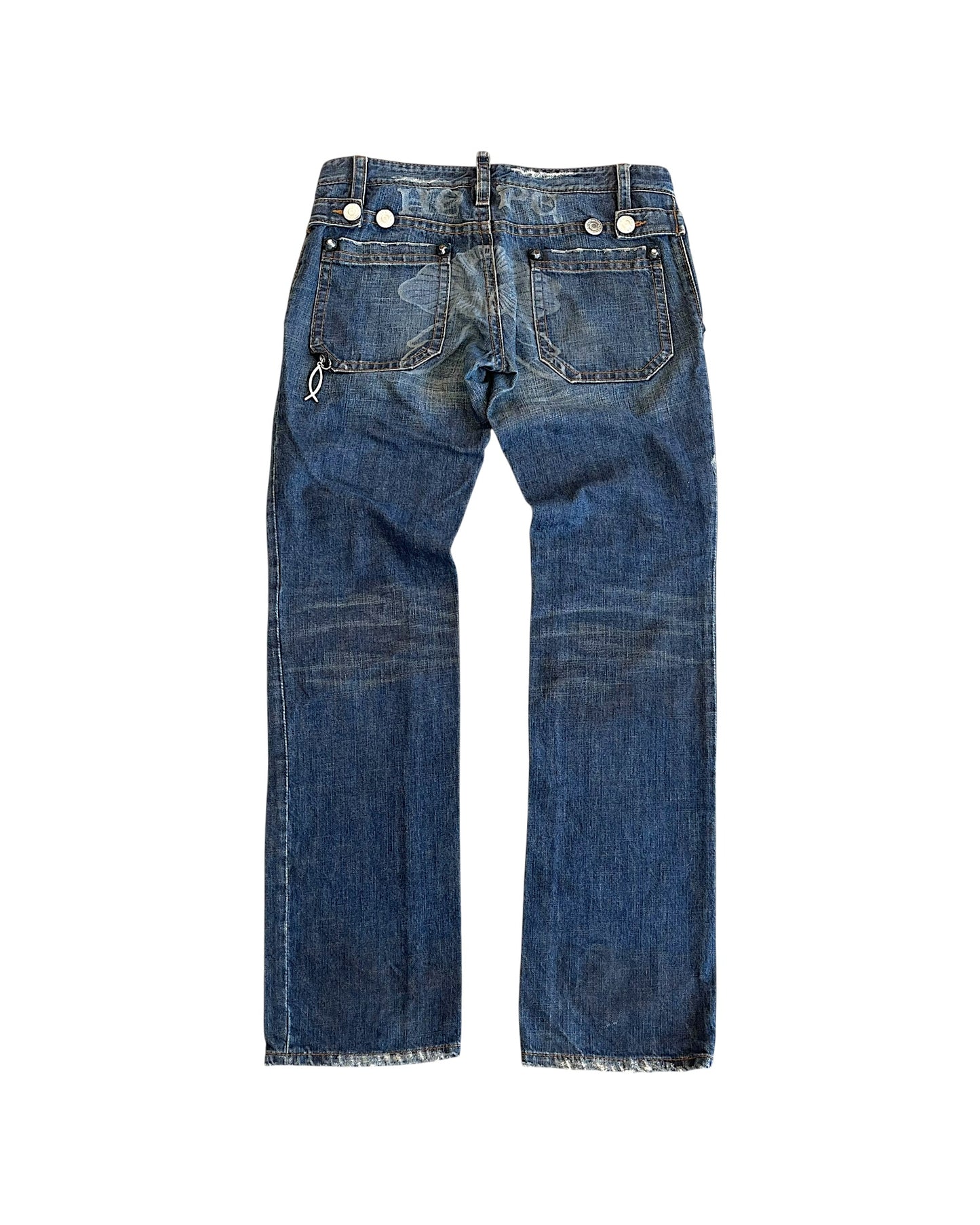 Dsquared2 00s Tattoo Prints Leather Detail Denim Jeans