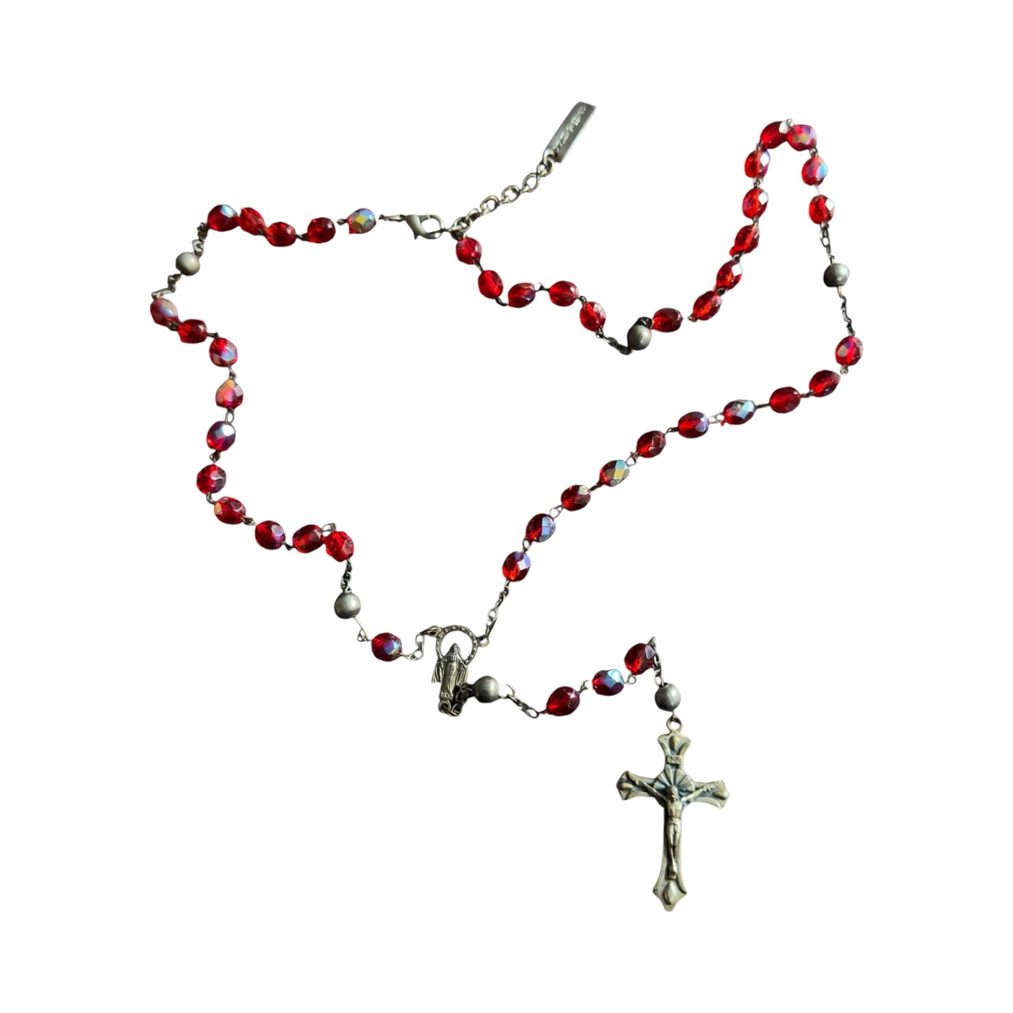 Dolce & Gabbana Red Crystal Rosary Alloy Cross Necklace