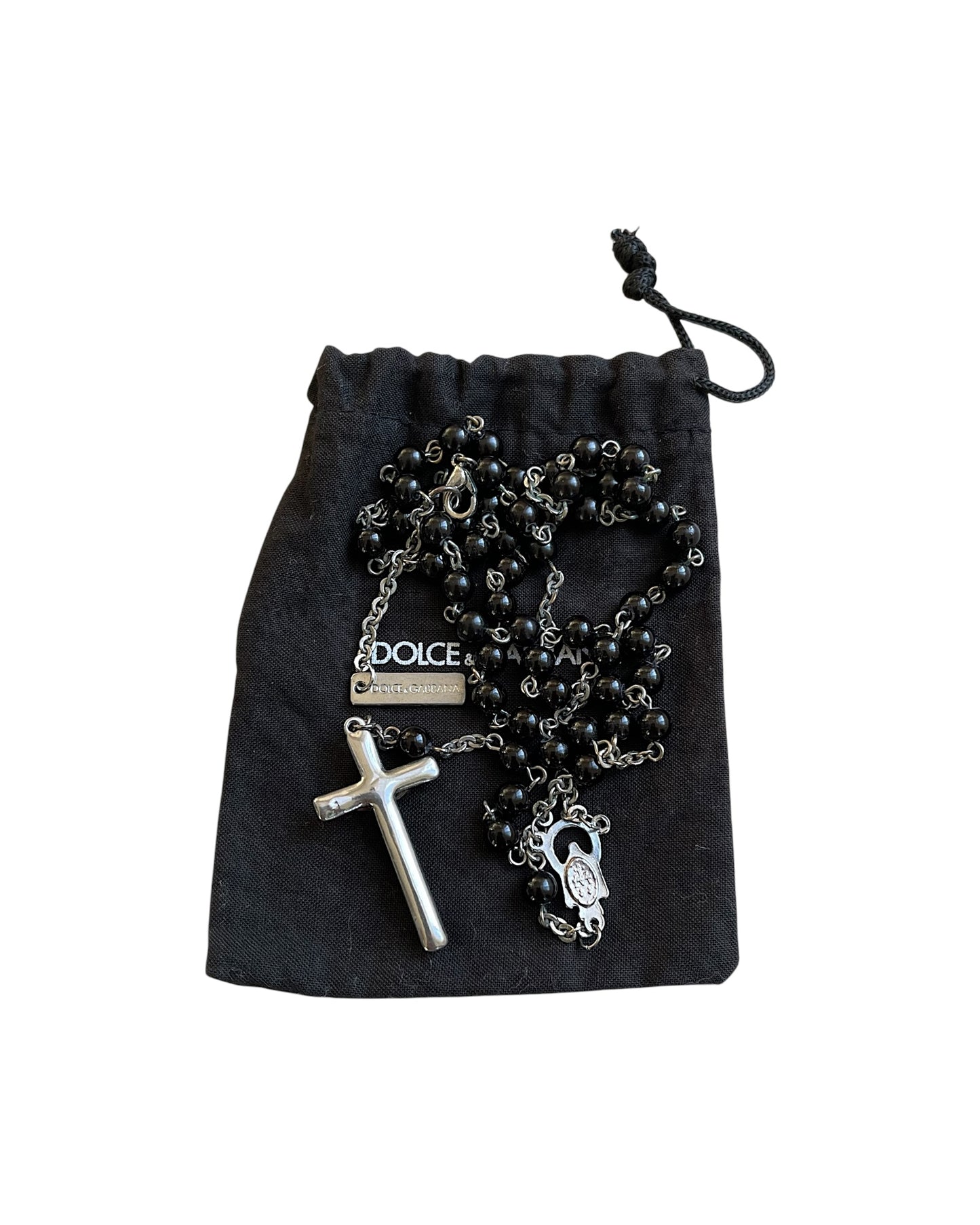 Dolce & Gabbana Cross Rosary Black Jade Alloy Necklace