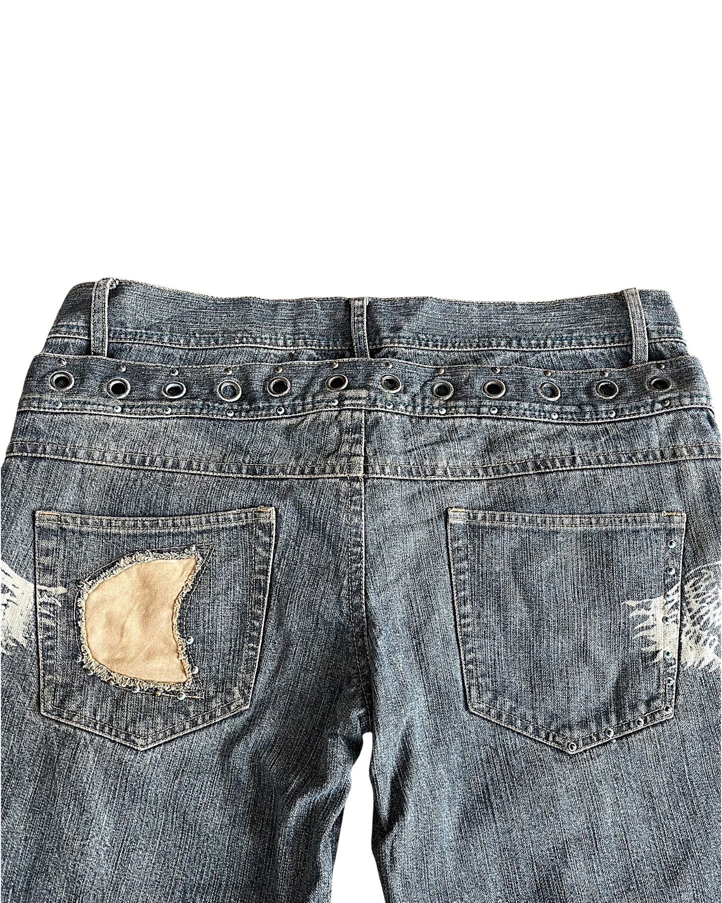 In The Attic Double Waist Studded Fringe Straight Denim