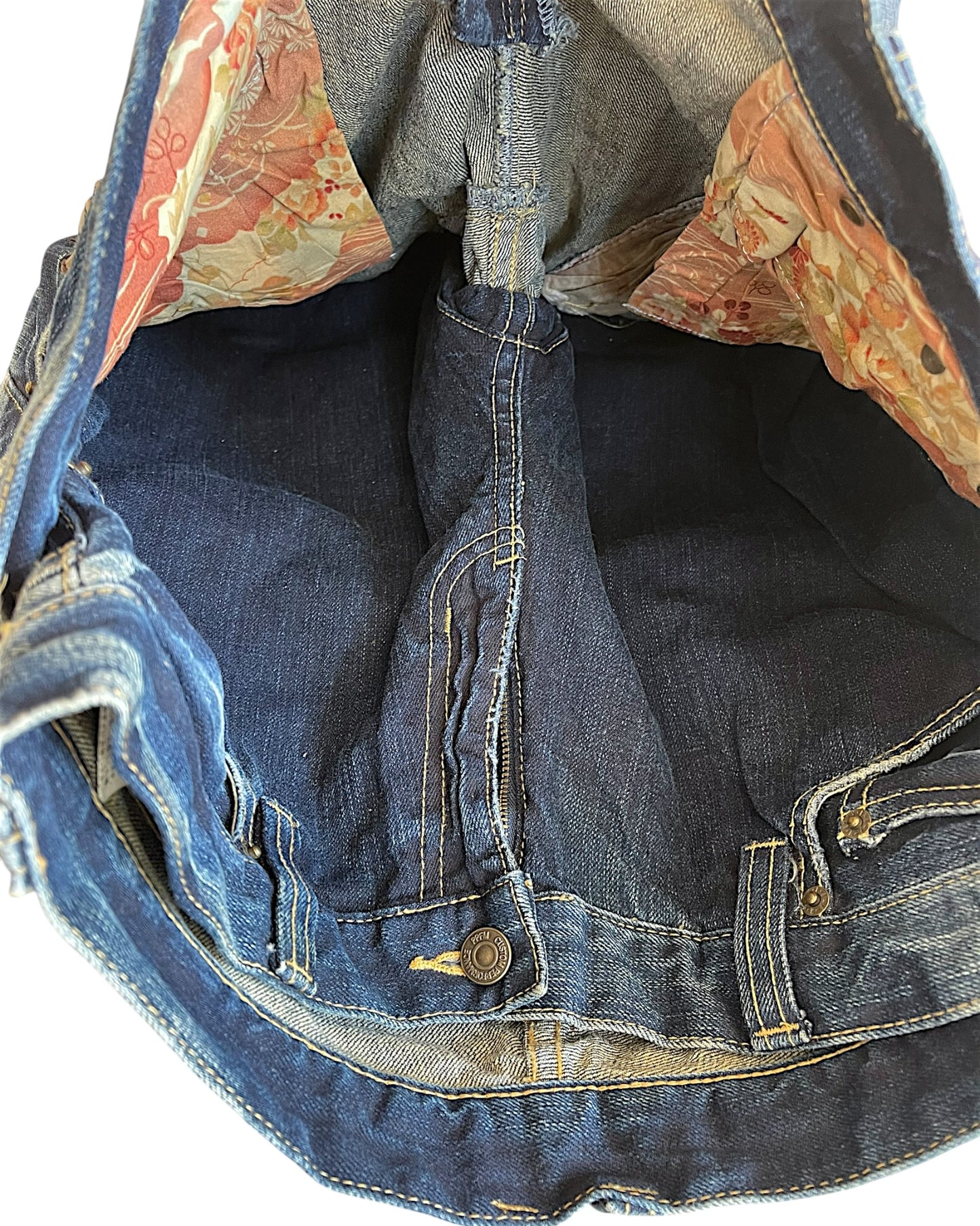PPFM Double Waist Floral Liner J-Cut Denim Jeans