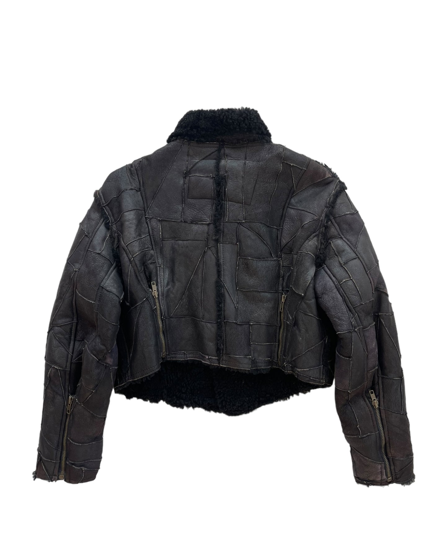 1980s Hysteric Glamour Shearling Lined Cropped Leather Patchwork Jacket