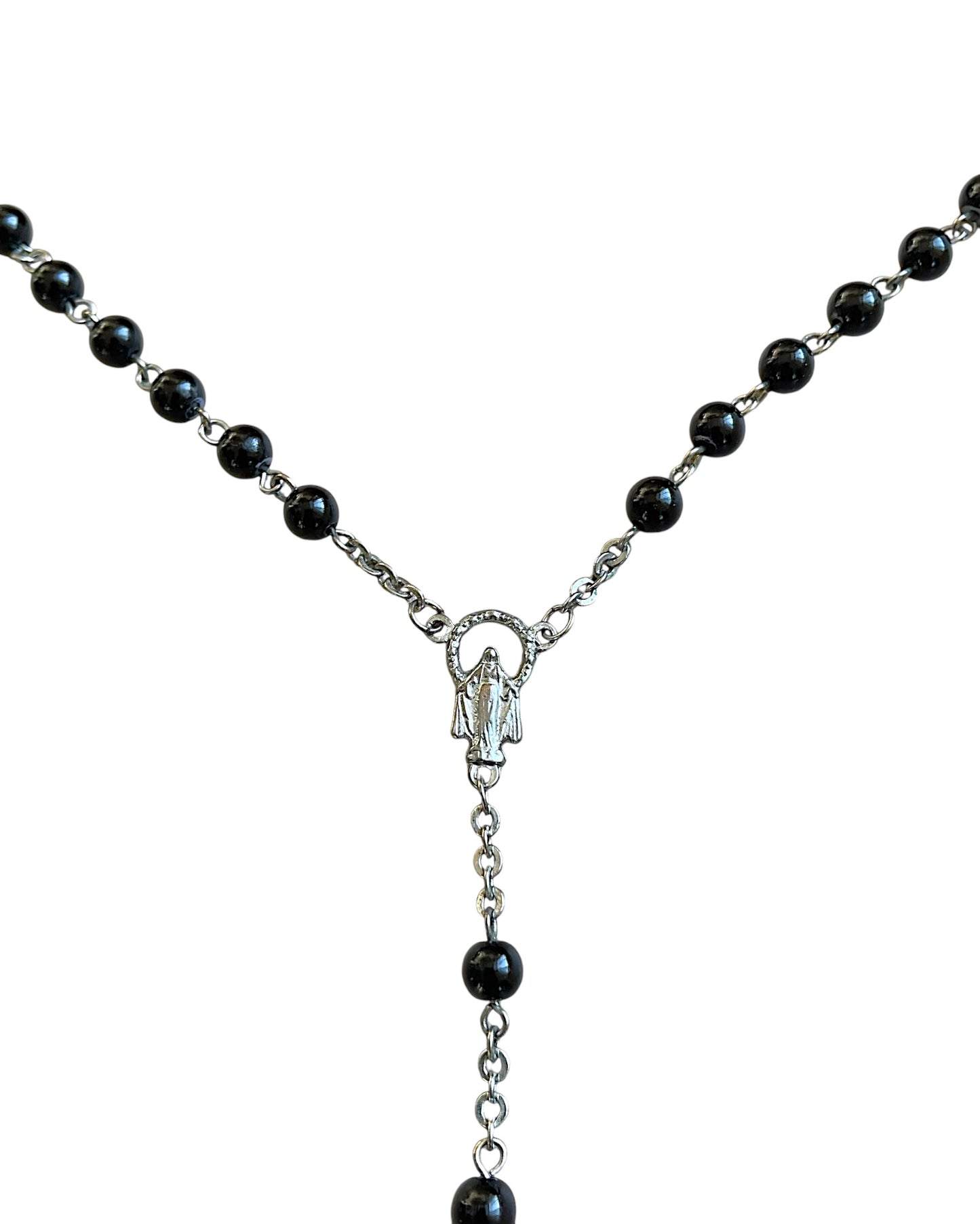 Dolce & Gabbana Cross Rosary Black Jade Alloy Necklace