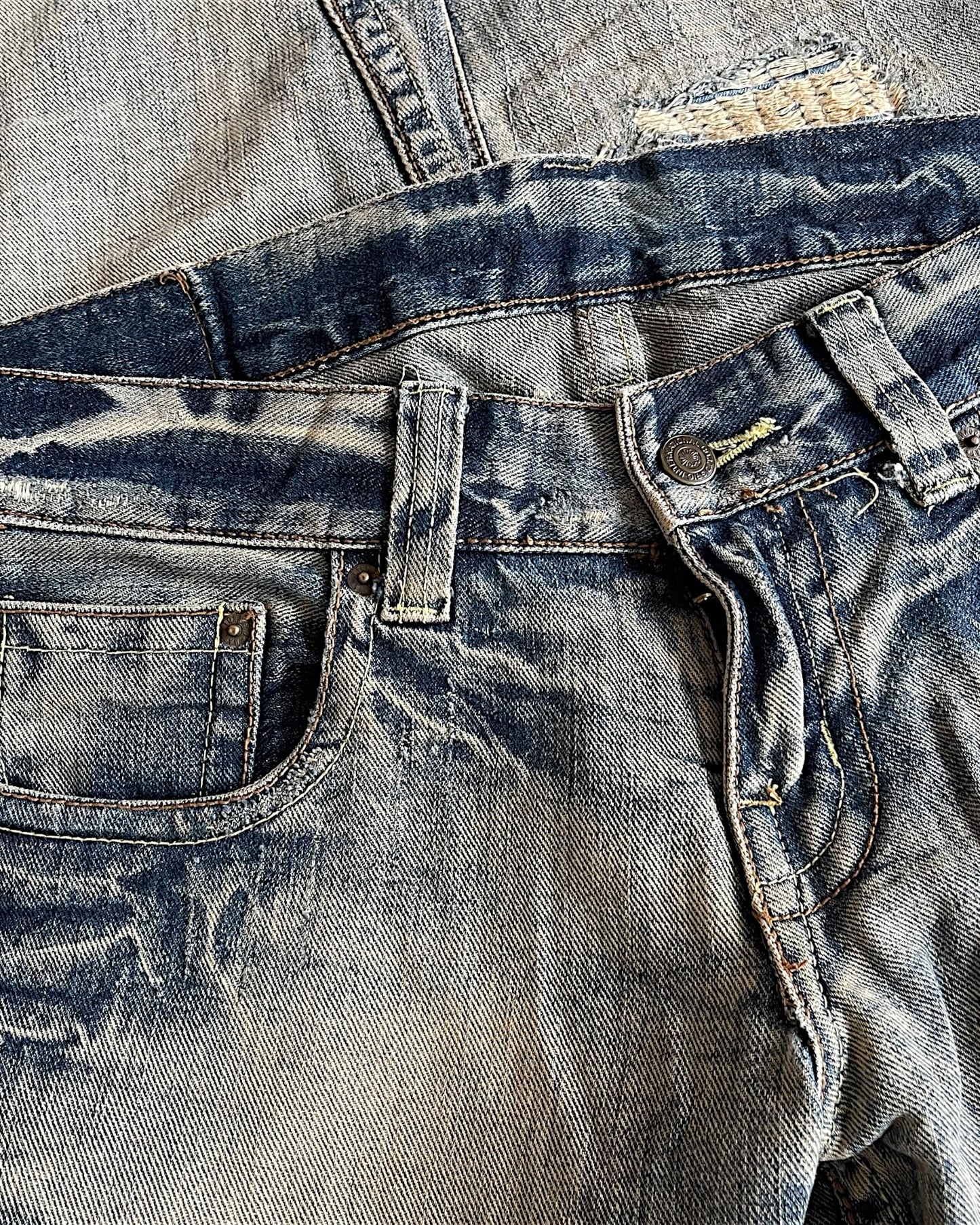 Tornado Mart 00s Distressed Repair Flare Denim Jeans