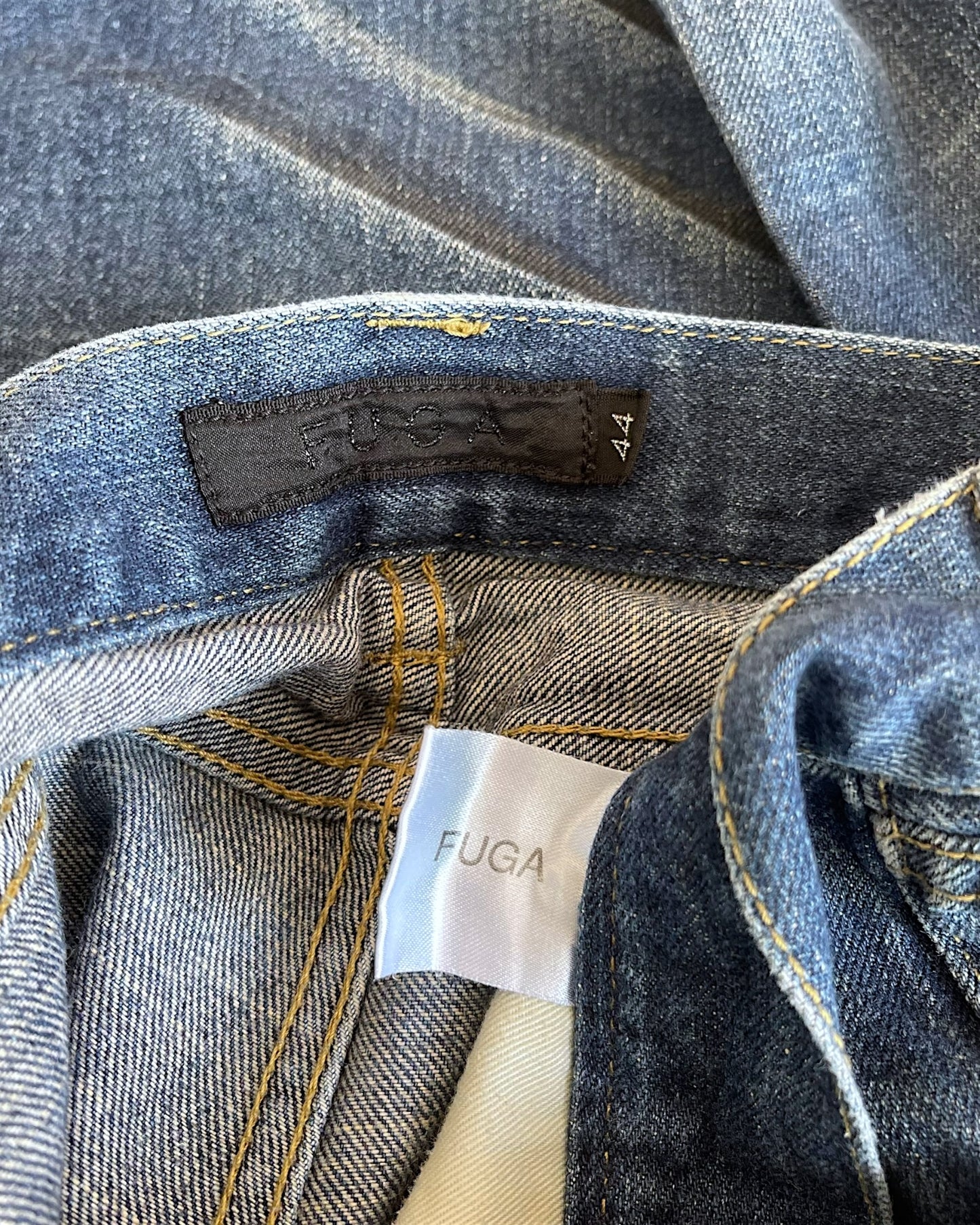 Fuga Whisker Marble Blue Washed Distressed Flare Denim Jeans