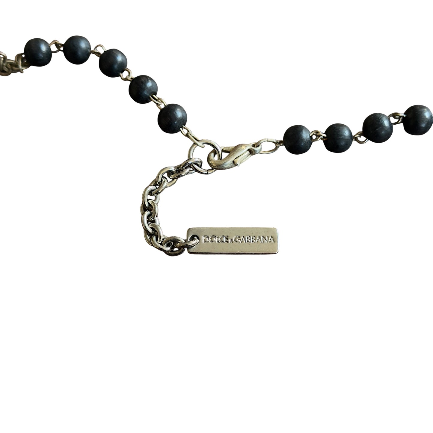 Dolce & Gabbana Black Bead Rosary Alloy Cross Necklace