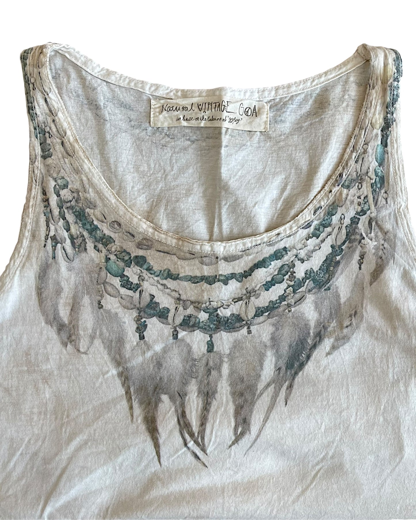 GOA Ethnic Feather Bead Necklace Print Tank Top