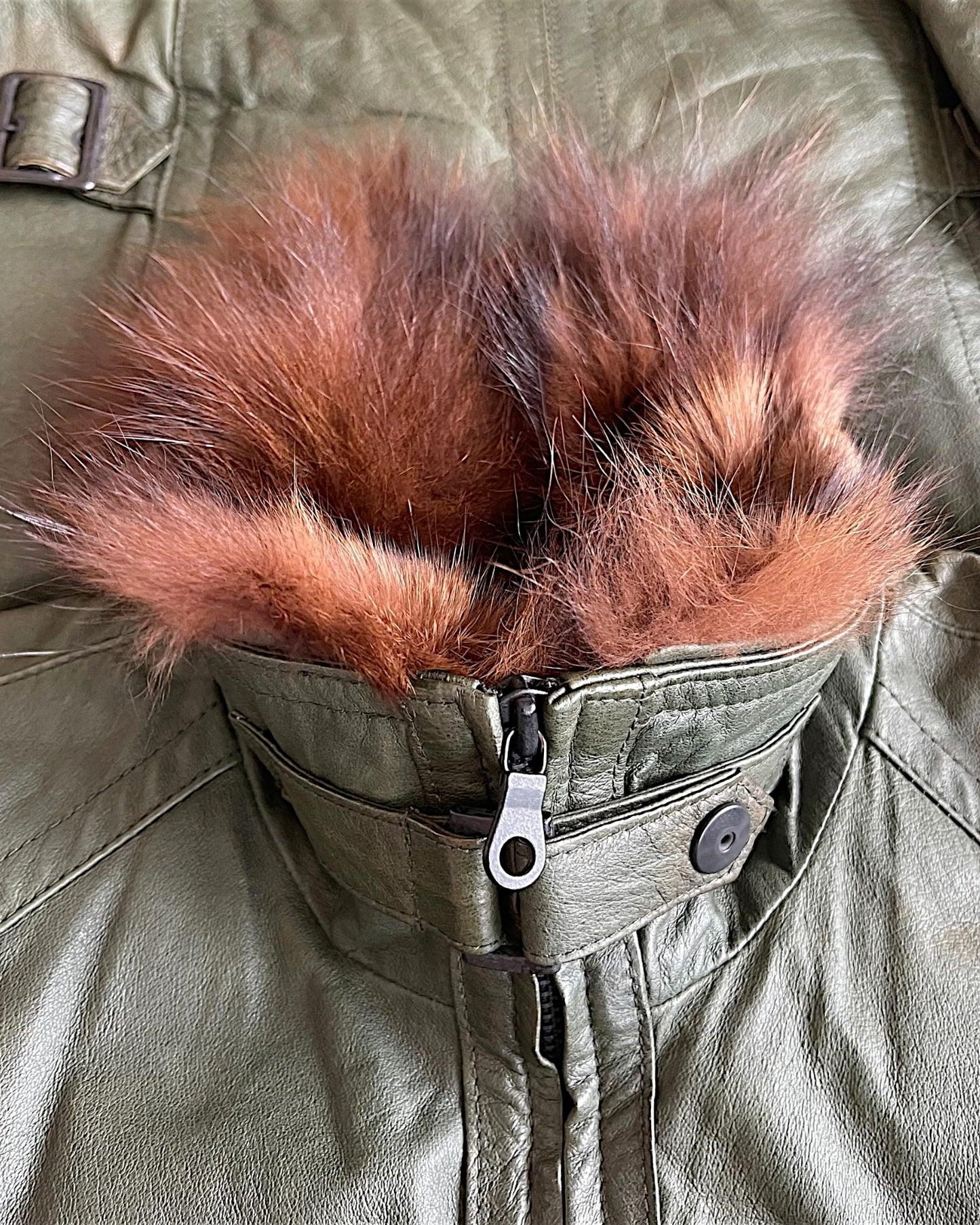 Schlussel Fur Collar Leather Riders Jacket