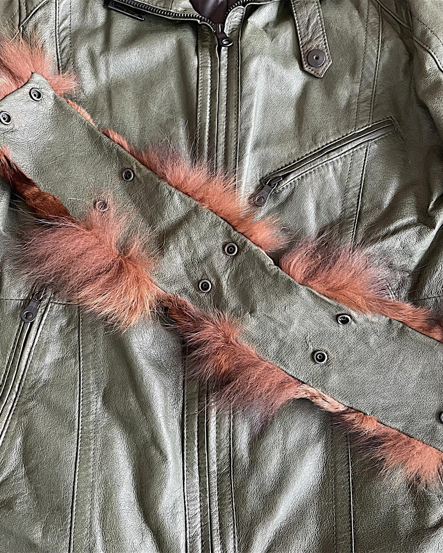 Schlussel Fur Collar Leather Riders Jacket