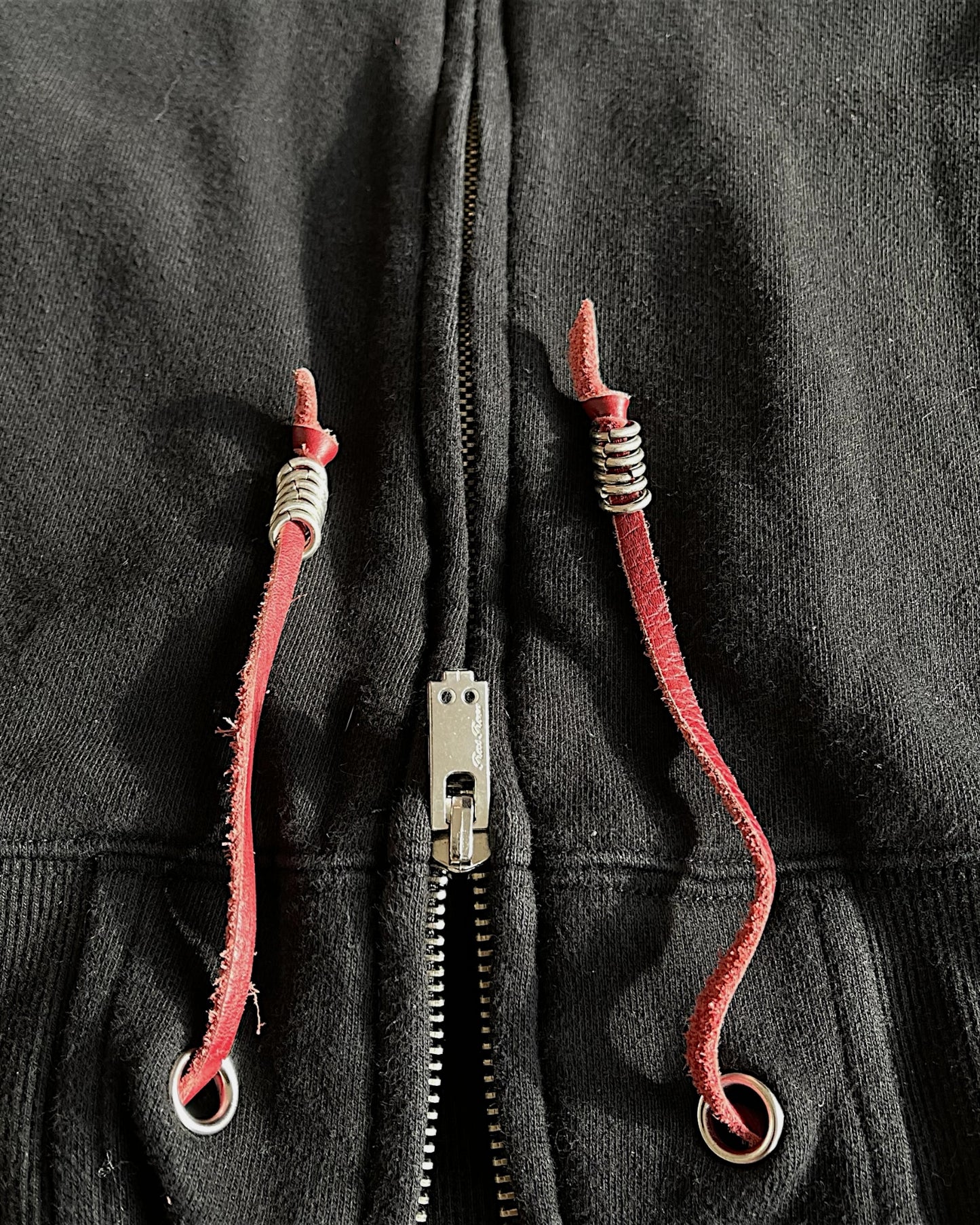 Rat Roen Studded Hood Pierced Leather Strings Zip Sweatshirt