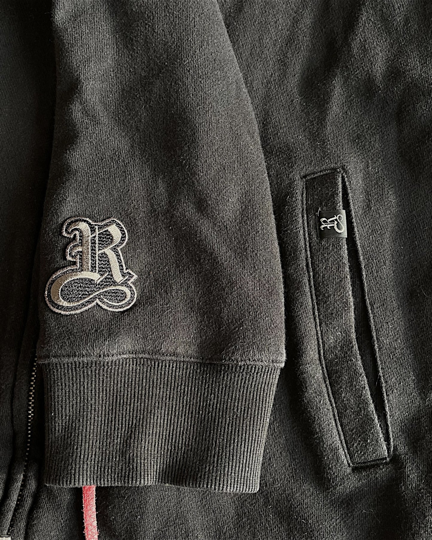 Rat Roen Studded Hood Pierced Leather Strings Zip Sweatshirt