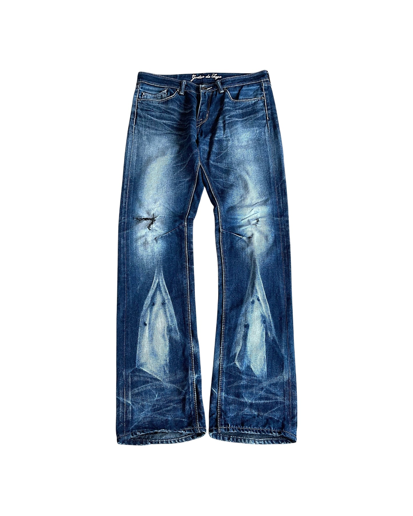 Gostar De Fuga Distressed Whisker Wash Denim Jeans