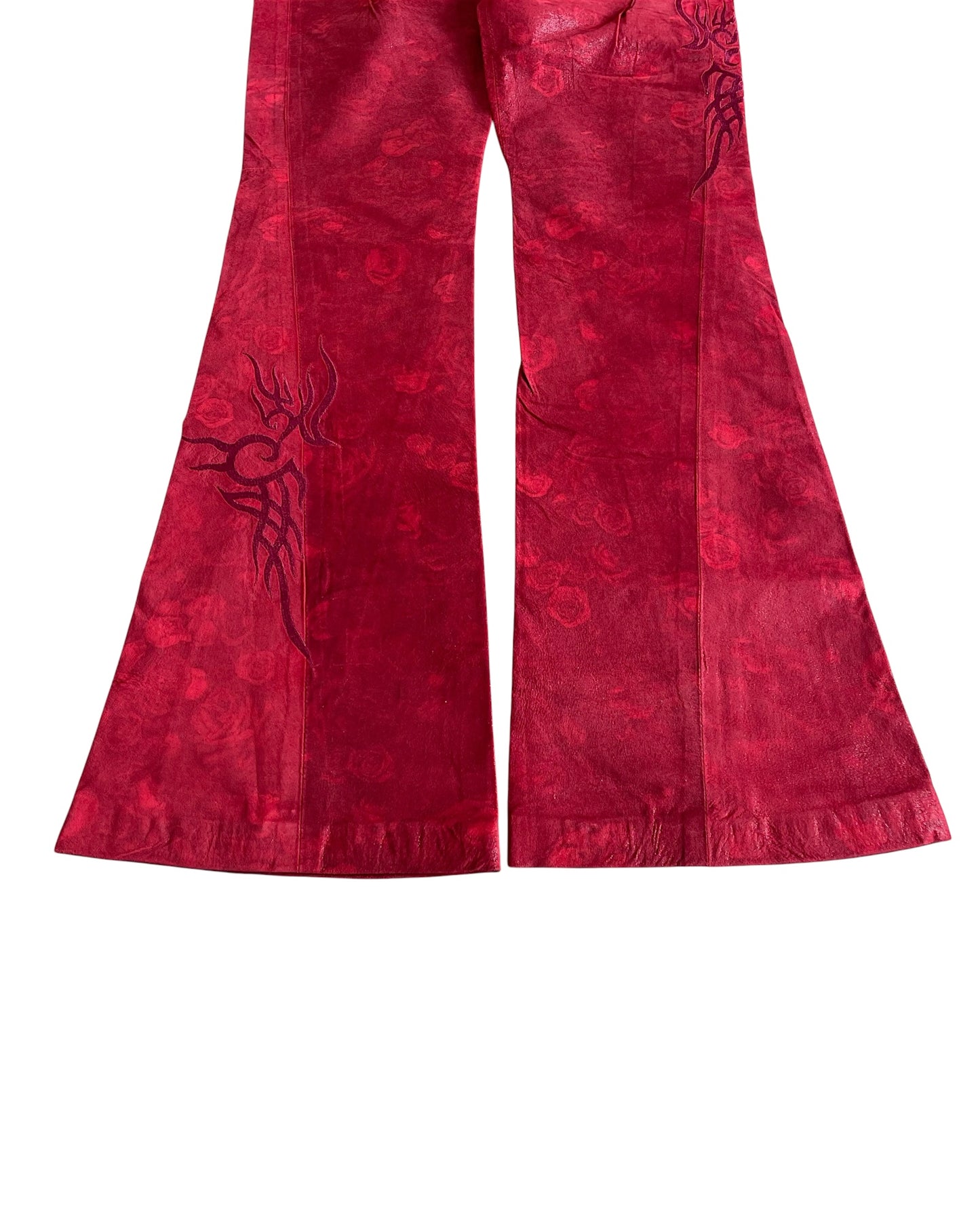 Tornado Mart Rose Tribal Embroidery Flare Suede Pants