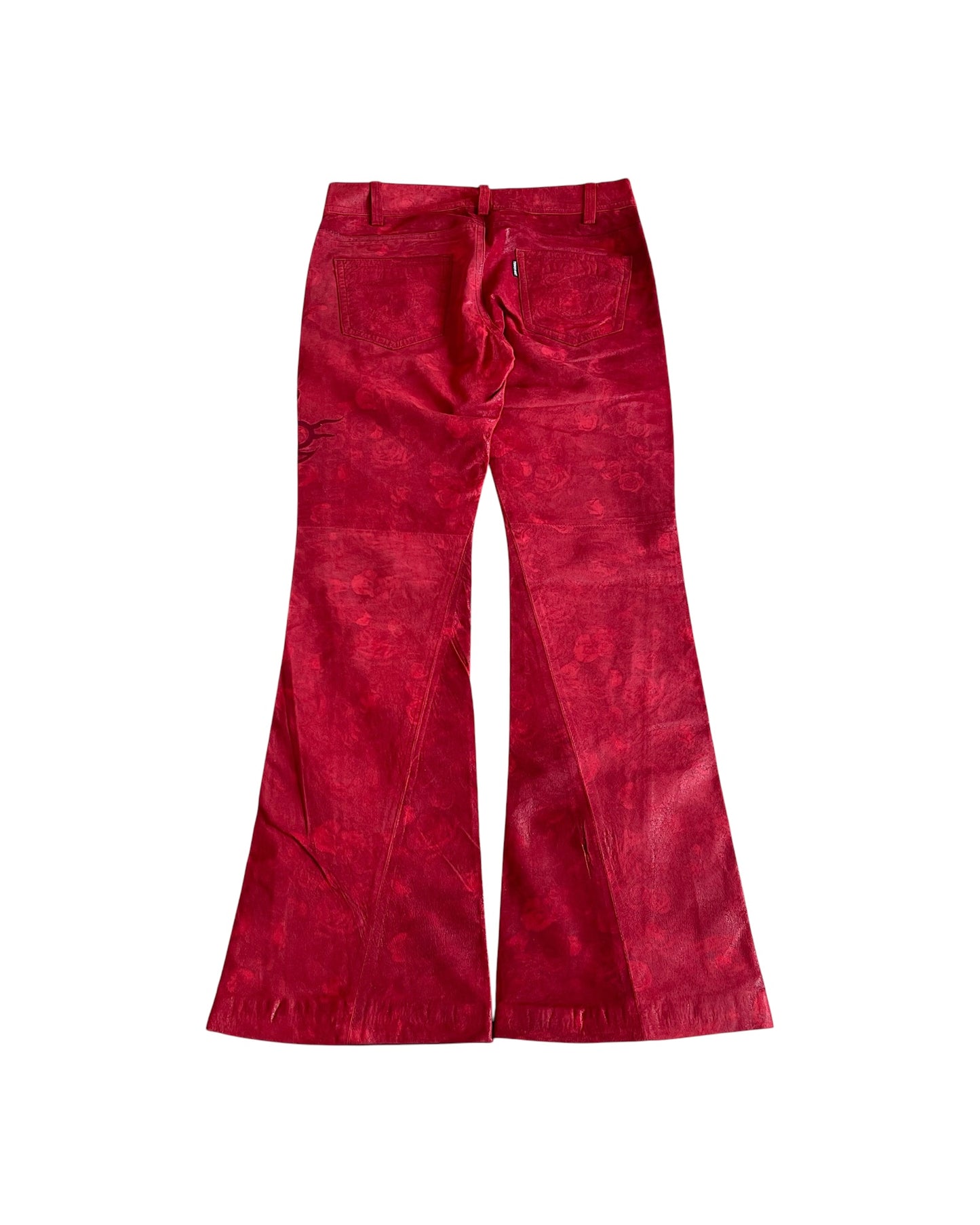 Tornado Mart Rose Tribal Embroidery Flare Suede Pants