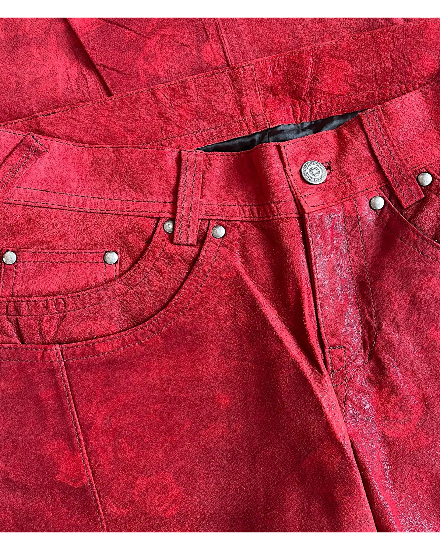 Tornado Mart Rose Tribal Embroidery Flare Suede Pants