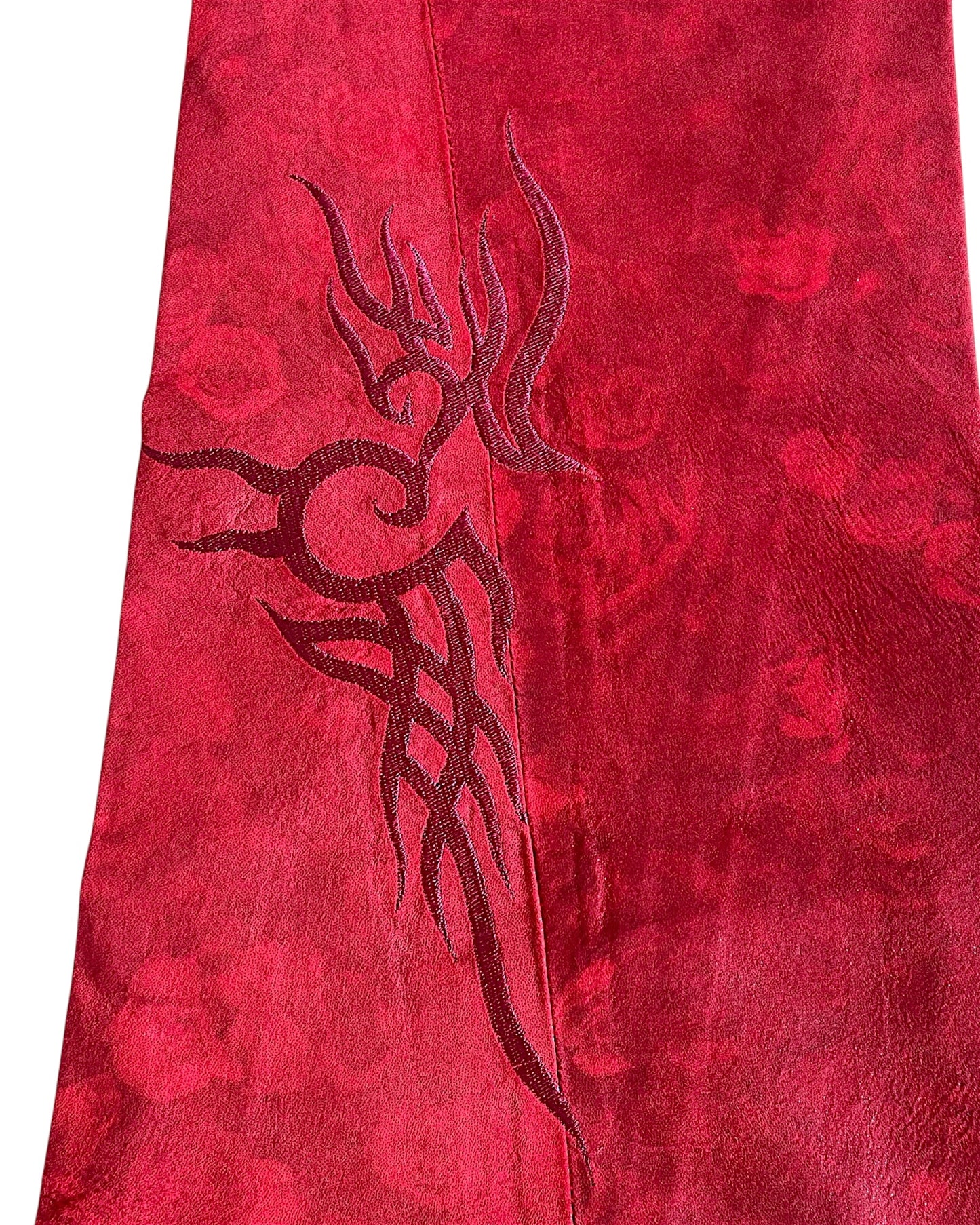 Tornado Mart Rose Tribal Embroidery Flare Suede Pants