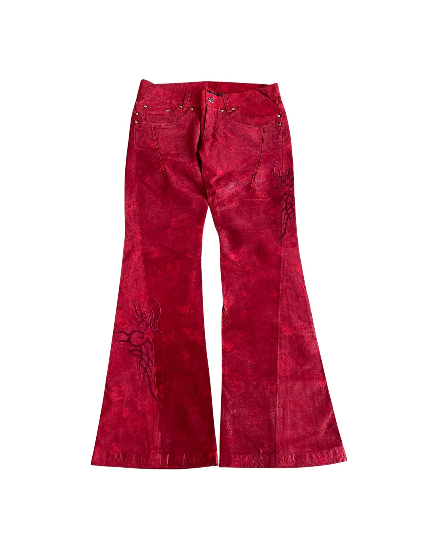 Tornado Mart Rose Tribal Embroidery Flare Suede Pants