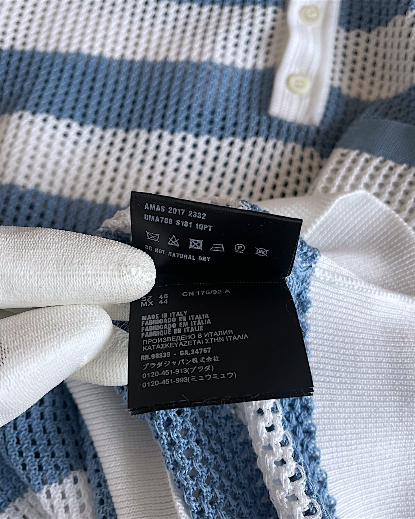 Prada Milano SS17 Crochet Loose Knit Polo Shirt