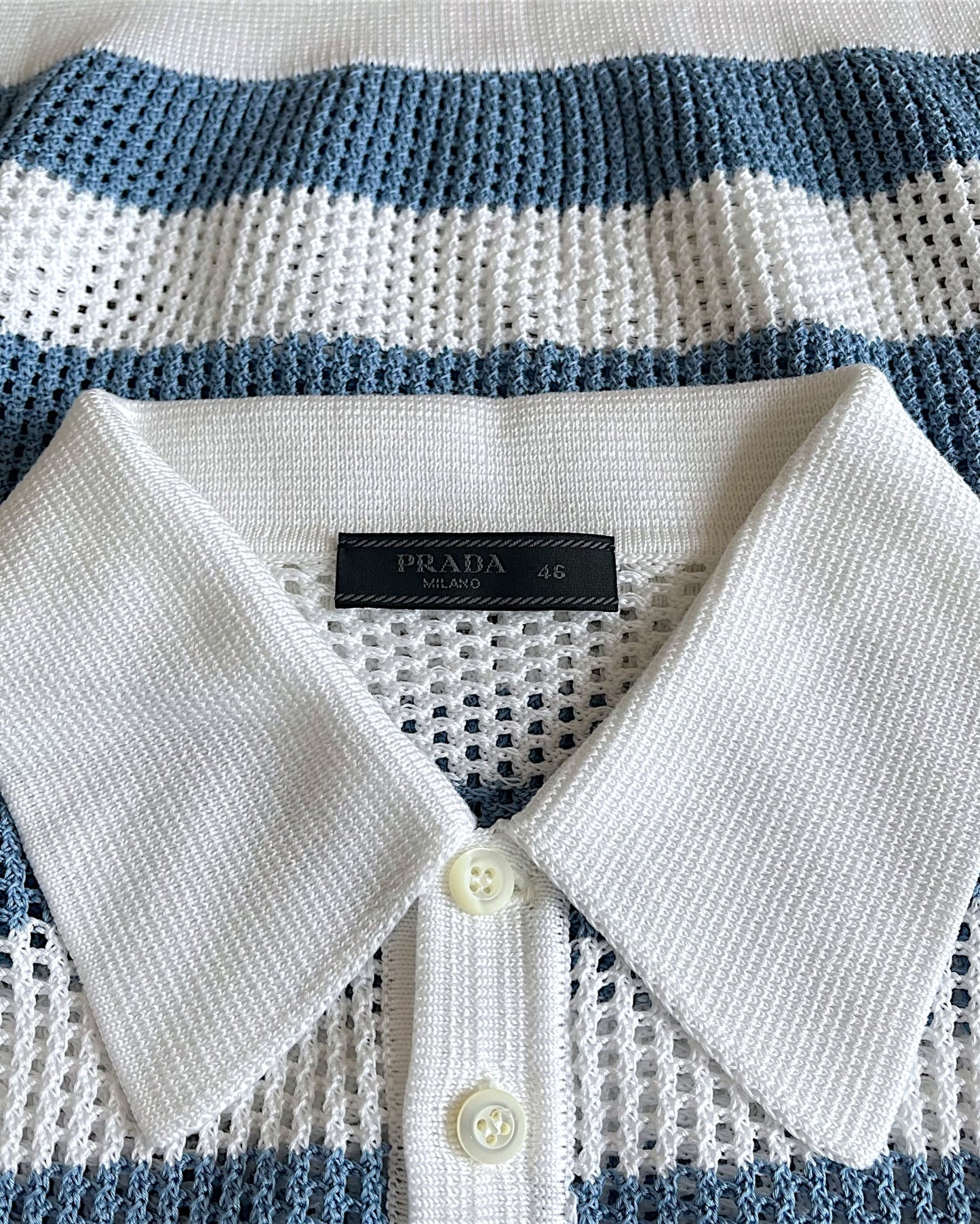Prada Milano SS17 Crochet Loose Knit Polo Shirt