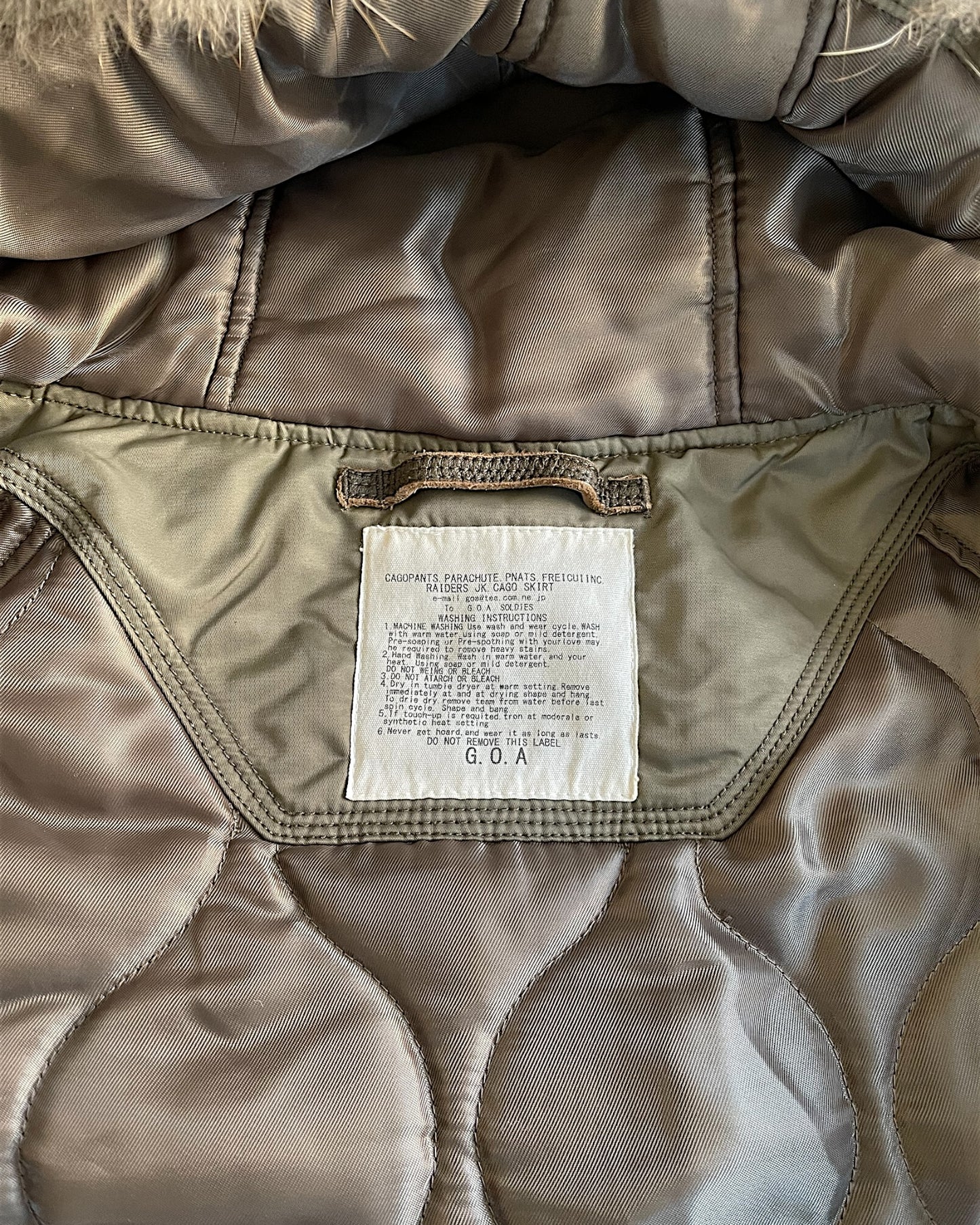 GOA Raccoon Fur Hood Quilted Military Parka Jacket