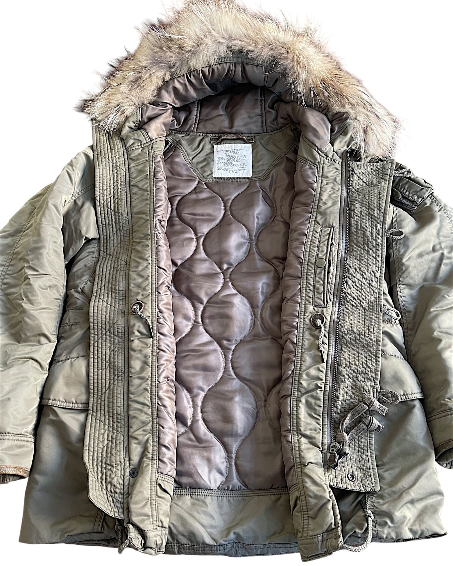 GOA Raccoon Fur Hood Quilted Military Parka Jacket