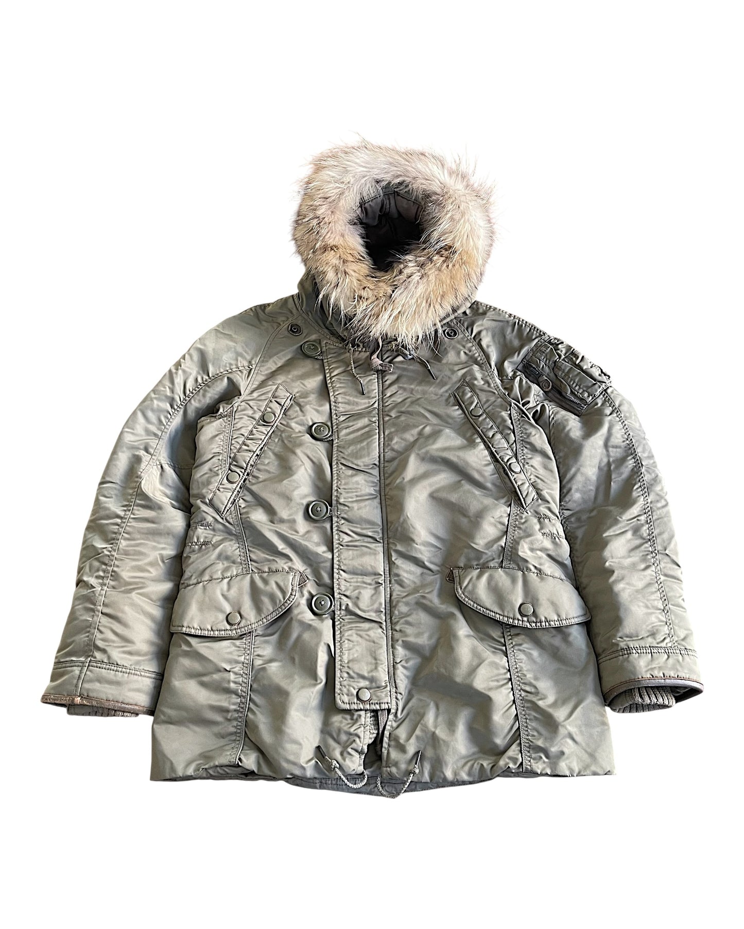 GOA Raccoon Fur Hood Quilted Military Parka Jacket