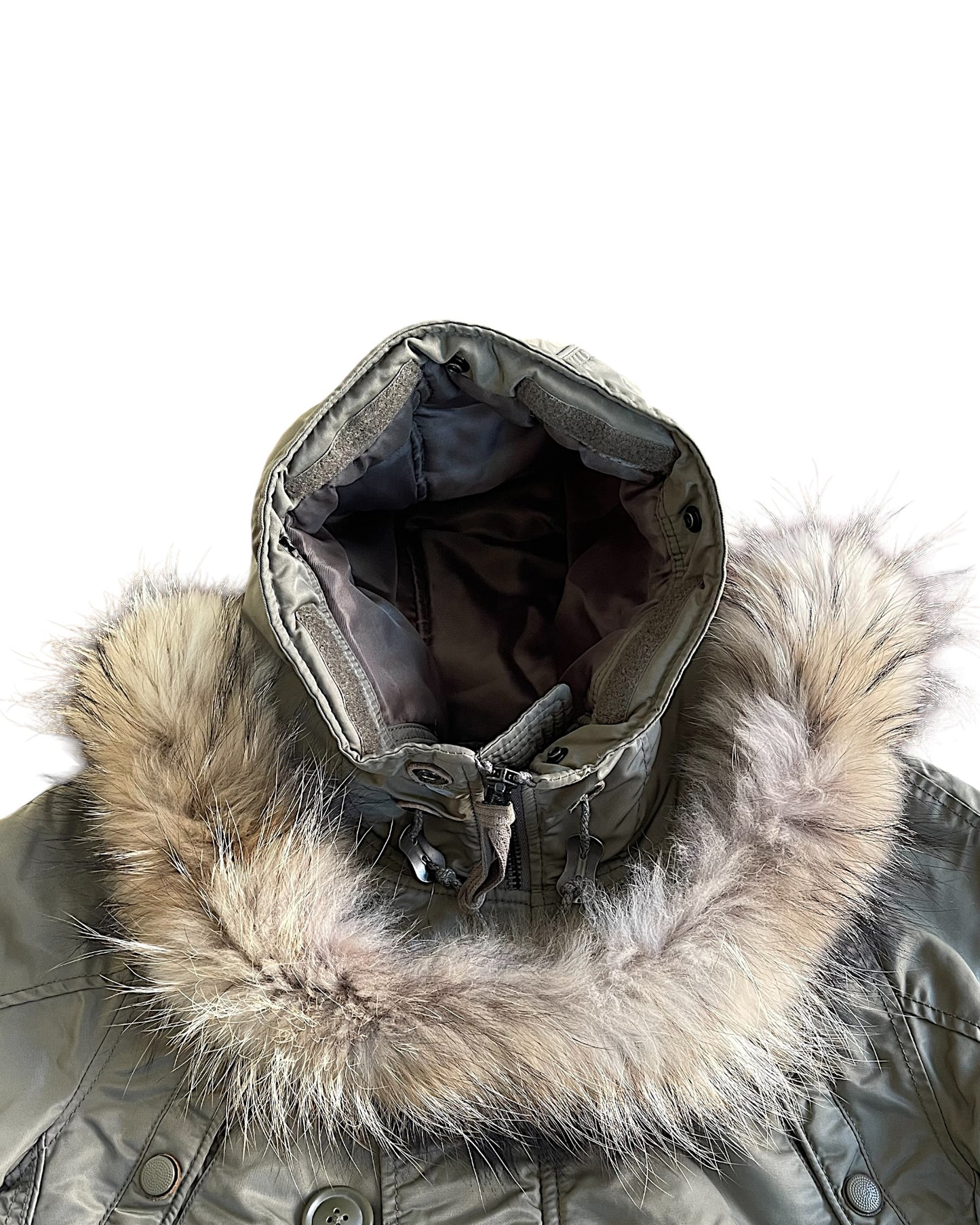 GOA Raccoon Fur Hood Quilted Military Parka Jacket