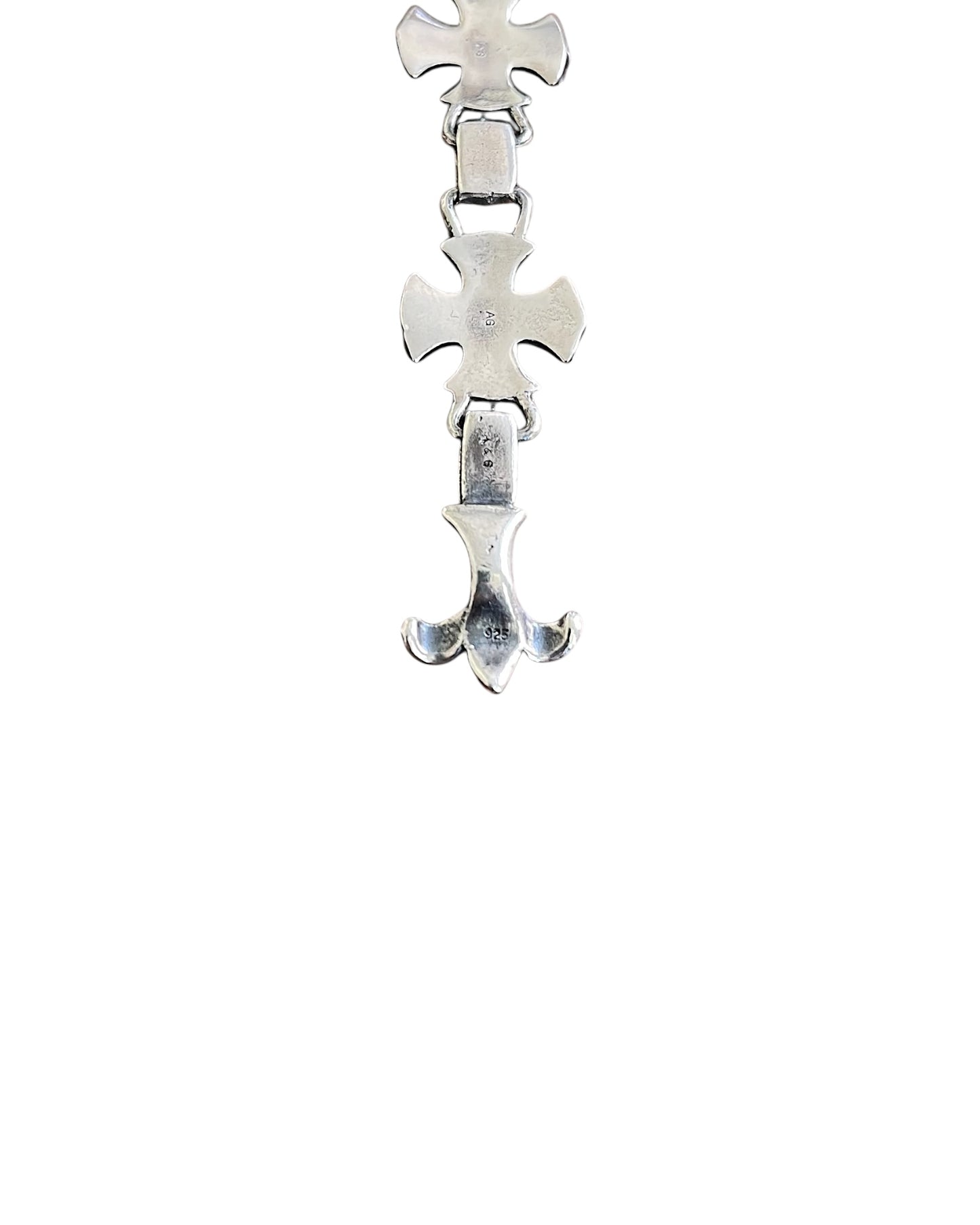 A&G Rock .925 Sterling Silver Cross Link Fleur De Lis Bracelet