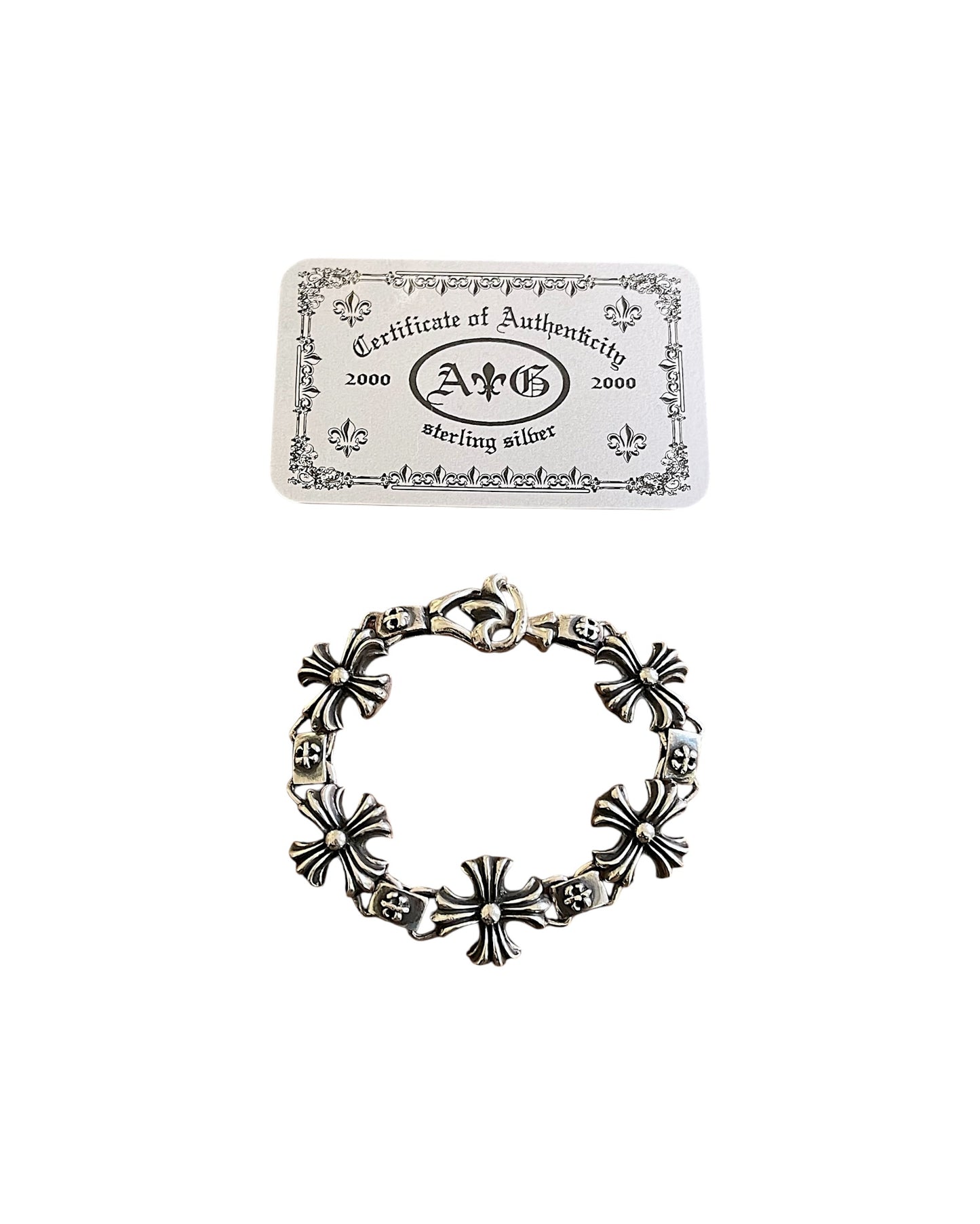 A&G Rock .925 Sterling Silver Cross Link Fleur De Lis Bracelet