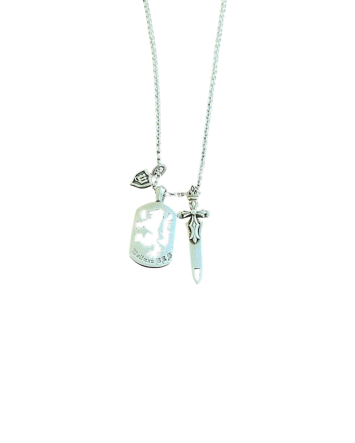 Wolfman B.R.S .925 Silver Sword Cross & Dog Tag Necklace