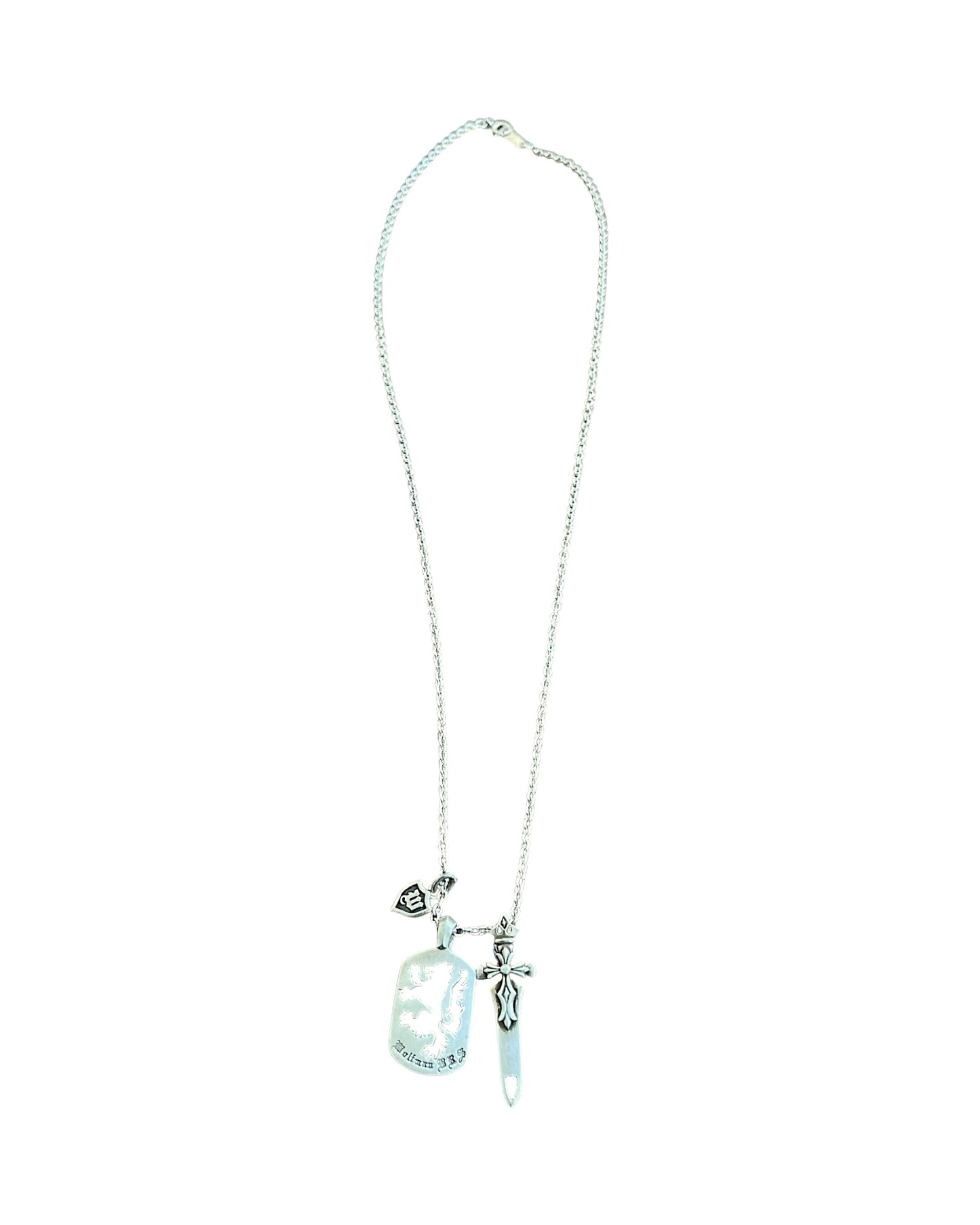 Wolfman B.R.S .925 Silver Sword Cross & Dog Tag Necklace