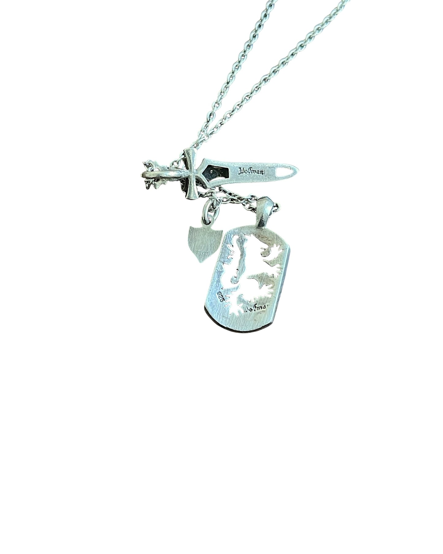 Wolfman B.R.S .925 Silver Sword Cross & Dog Tag Necklace