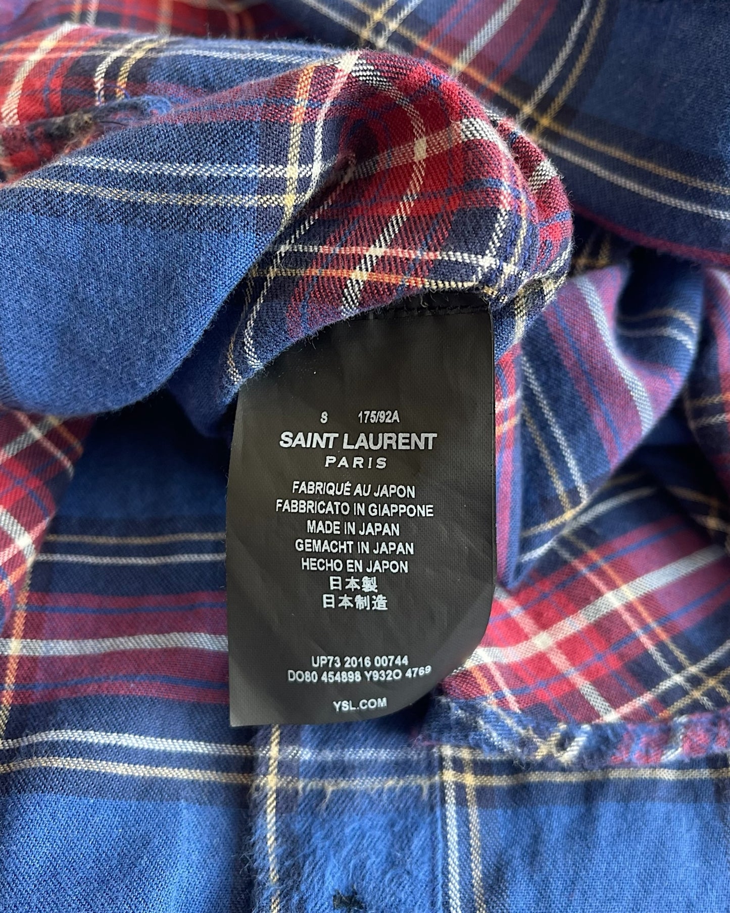 Saint Laurent SS2016 "Surf Sound" Distressed Repaired Plaid Flannel Shirt