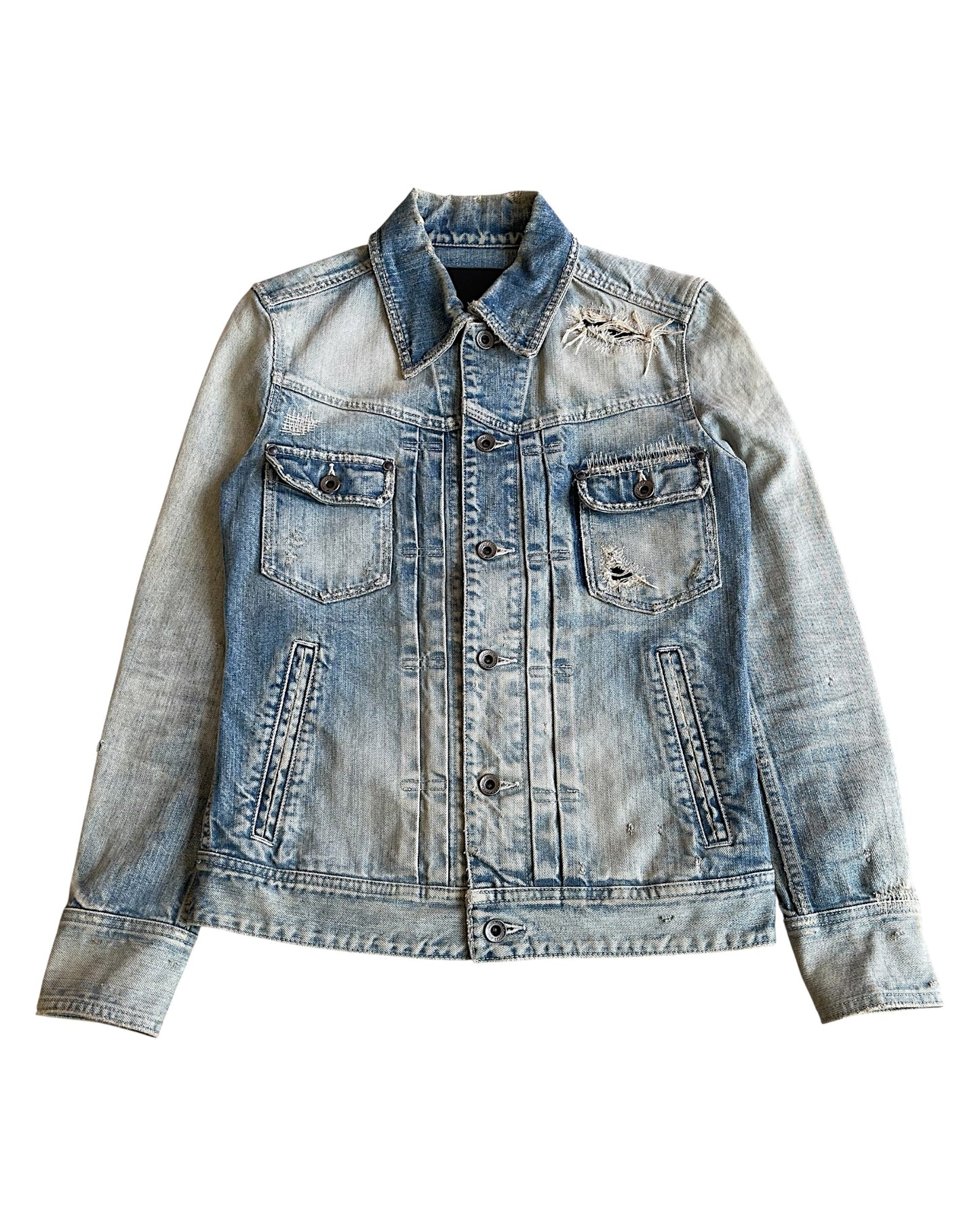 5351 Pour Les Hommes Black Line Distressed Repaired Type 1 Denim Jacket