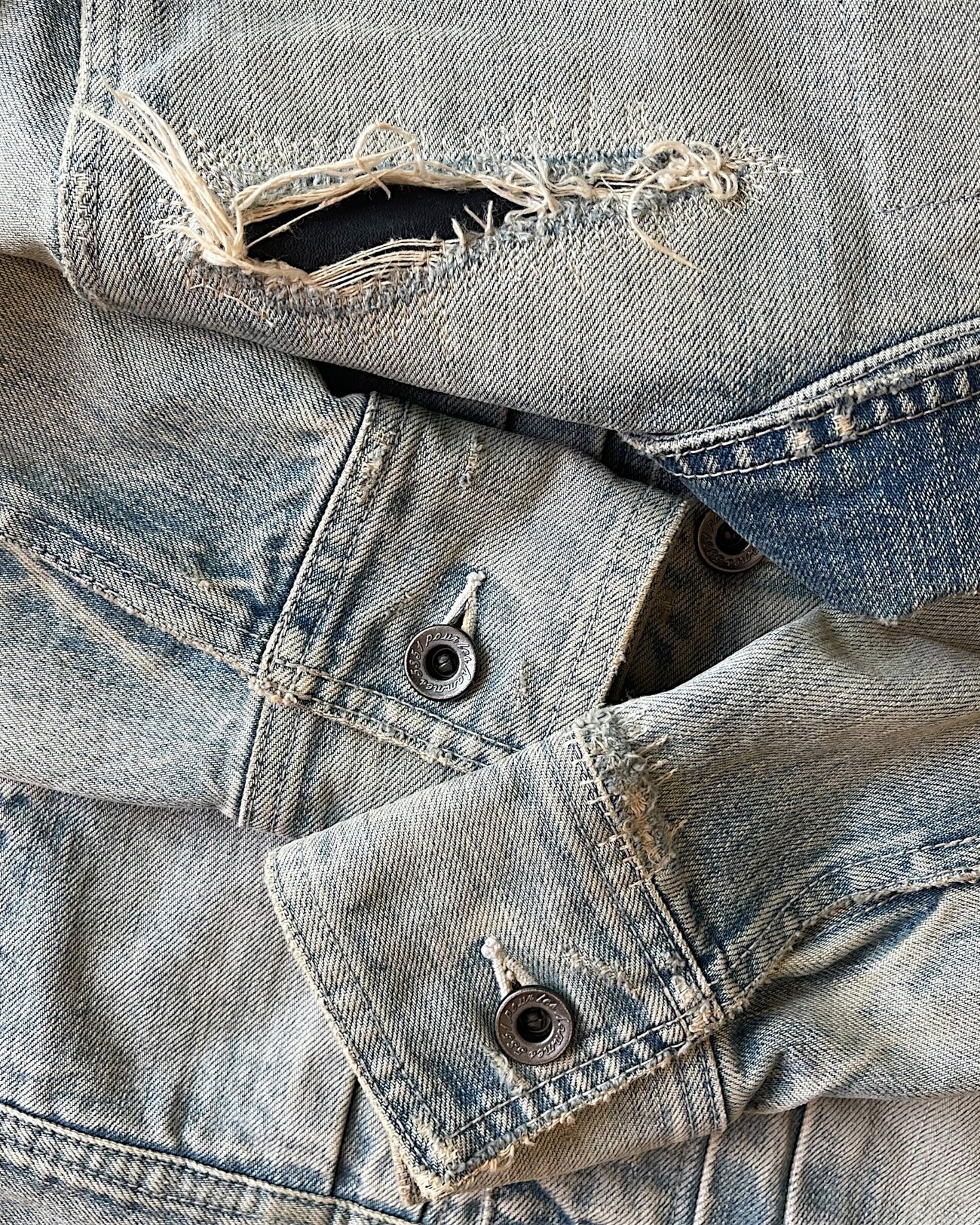 5351 Pour Les Hommes Black Line Distressed Repaired Type 1 Denim Jacket