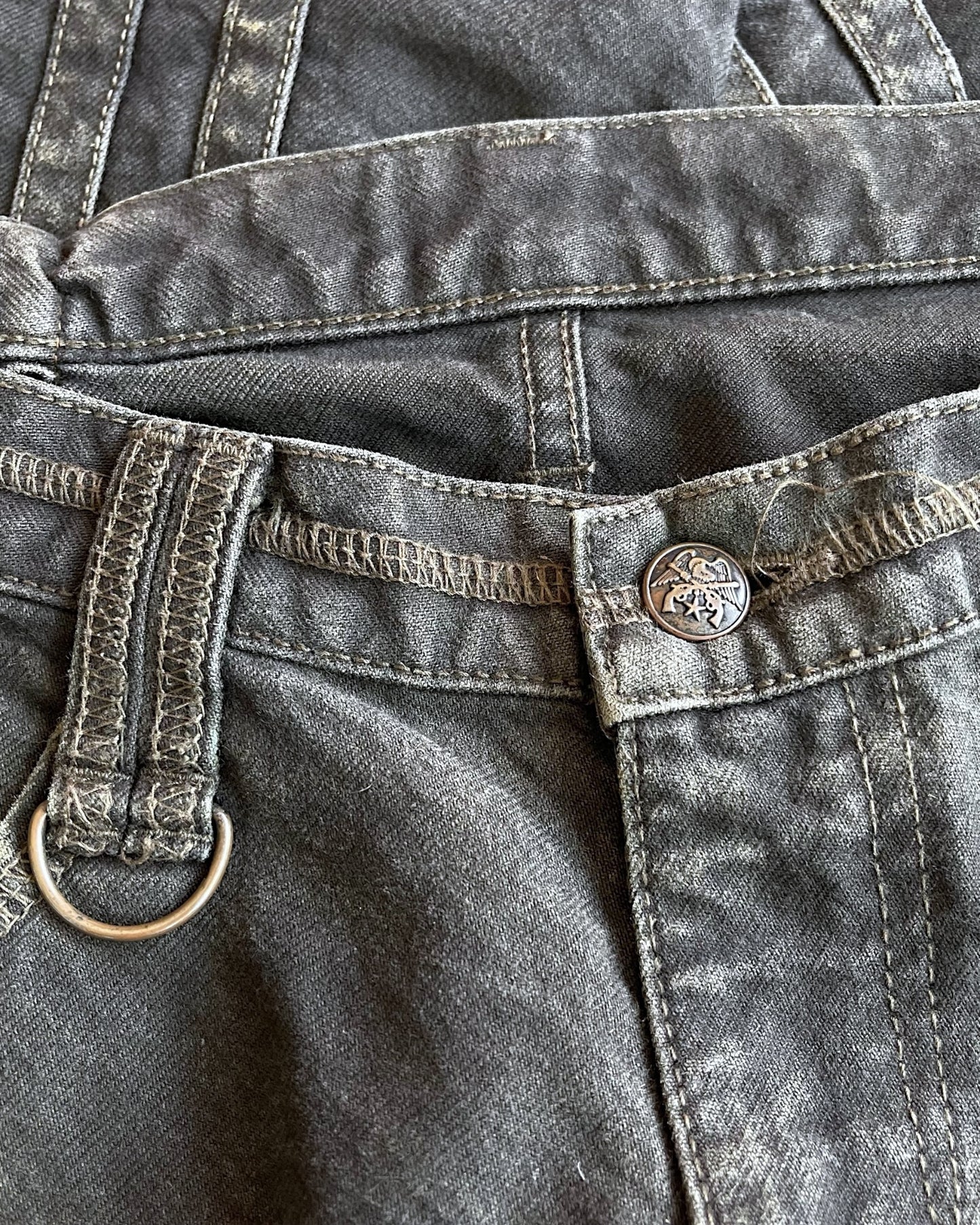 Roarguns 2000s Over-Dyed Racing Love Rock Patches Striped Denim Jeans