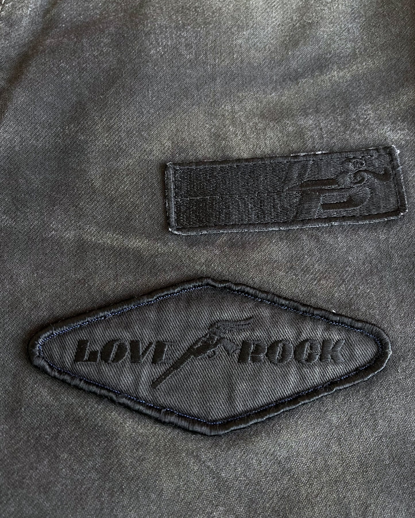 Roarguns 2000s Over-Dyed Racing Love Rock Patches Striped Denim Jeans