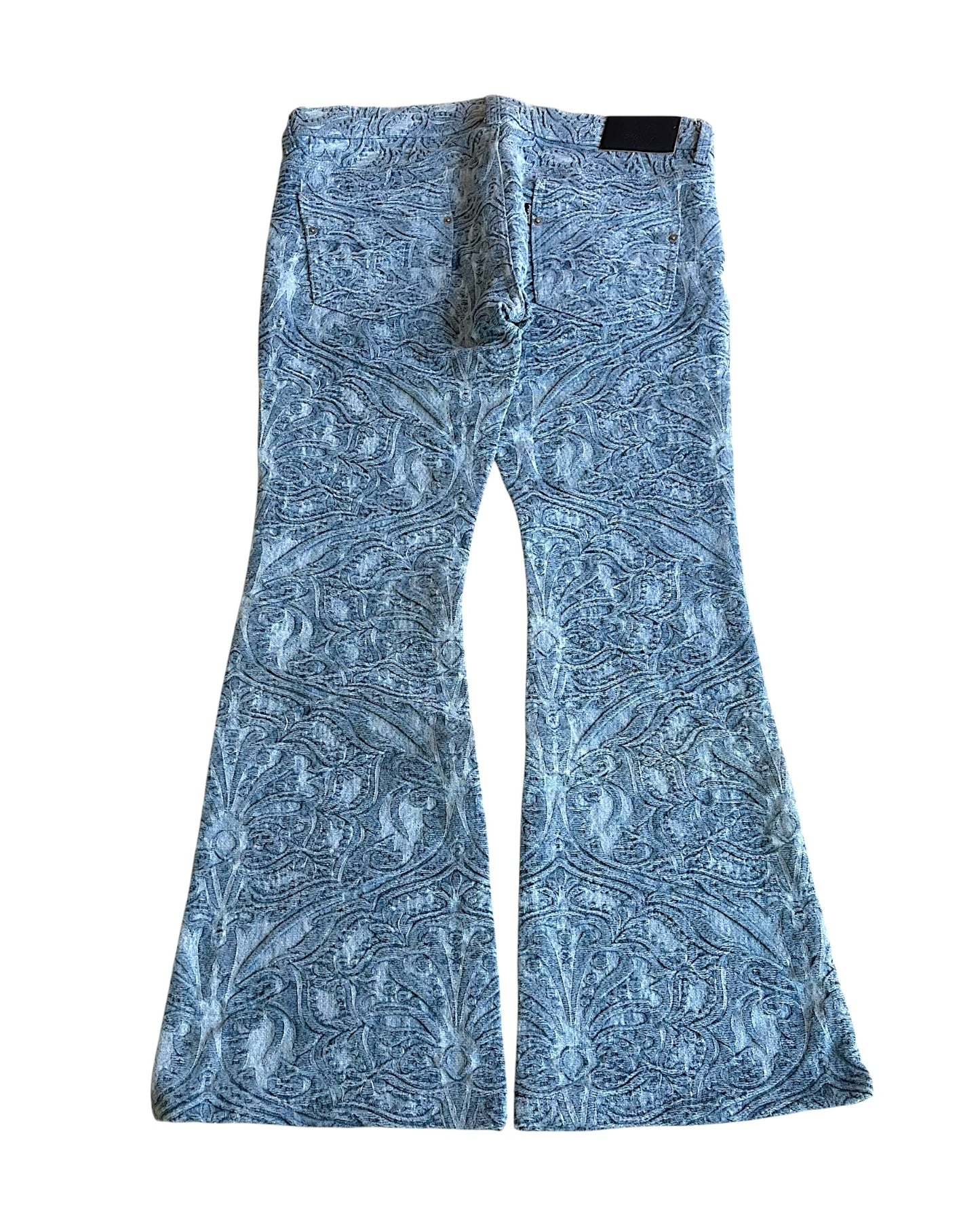 Tornado Mart Embossed Floral Tapestry Flare Denim Jeans