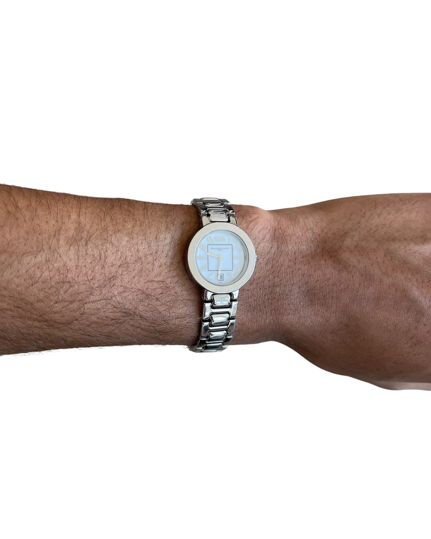Balenciaga Vintage White Dial Circle Case Silver Quartz Watch